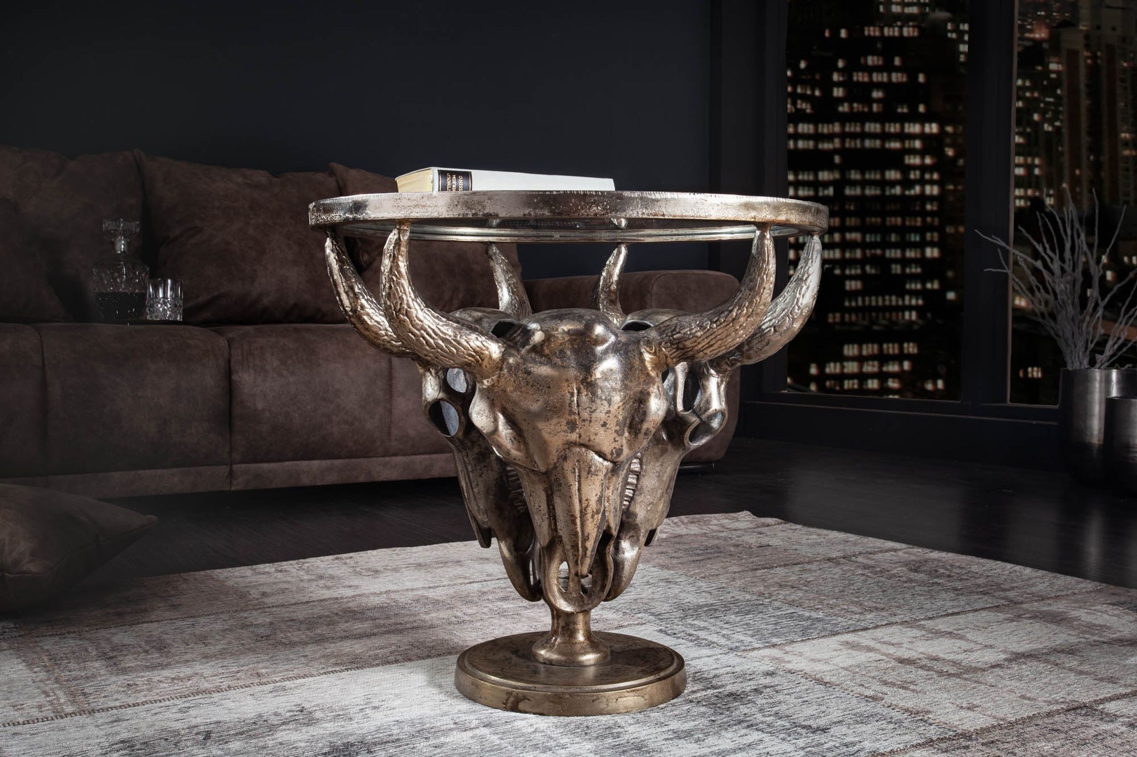 Couchtisch Glas Aluminium in Bronze 56 x 56 cm