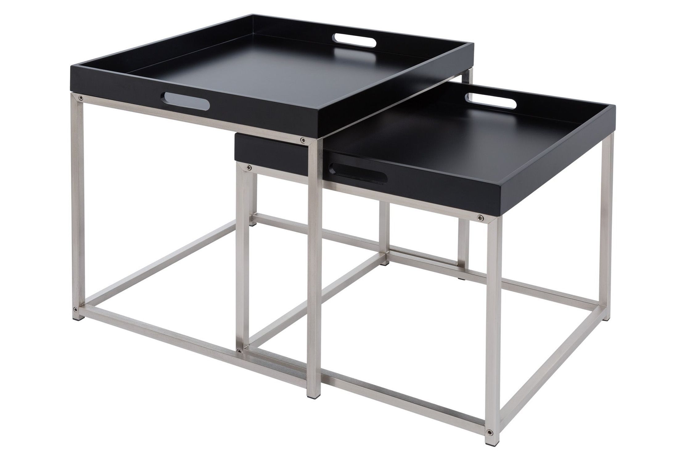 Beistelltisch 2er Set MDF Metall in Schwarz mit Tabletts