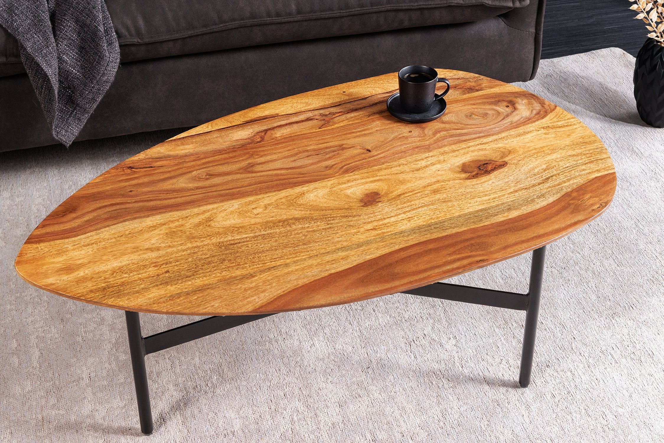 Couchtisch Sheesham Holz Metall 86 x 50 cm