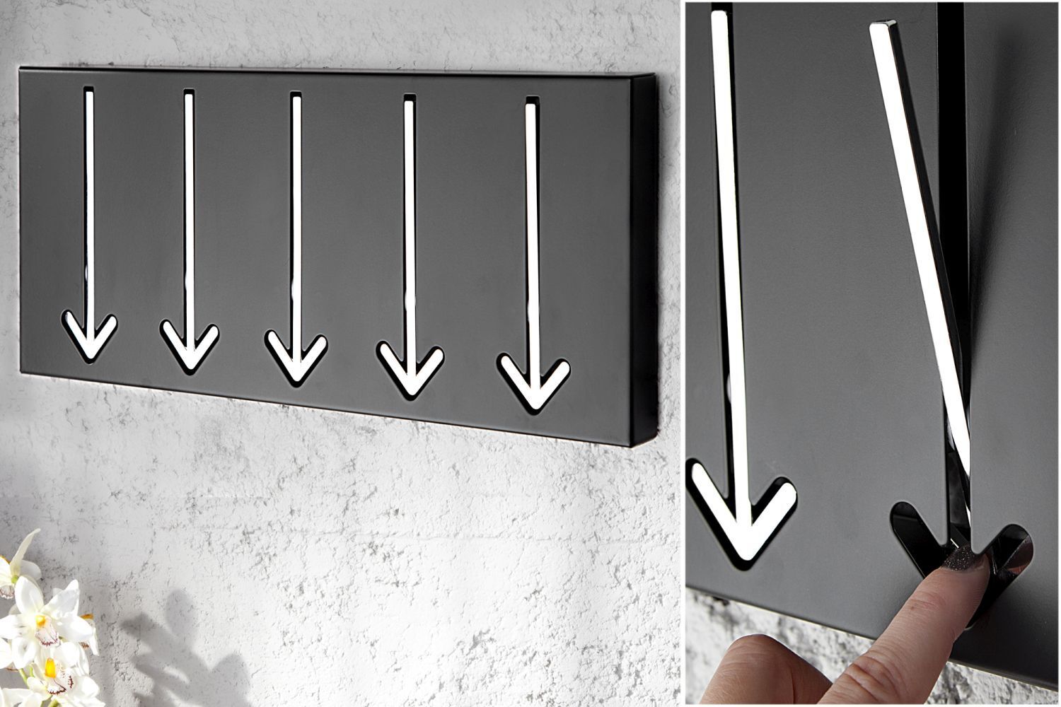 Wandgarderobe Metall 45 cm in Schwarz Weiß mit 5 Haken