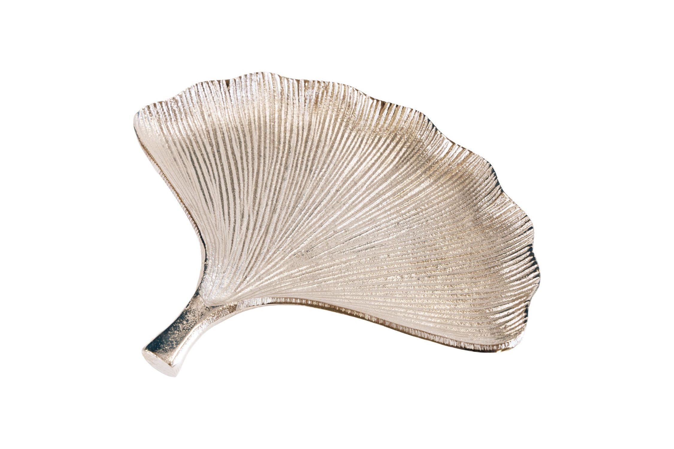 Schale Metall in Silber L: 28 cm Ginko Handarbeit Asiatisch