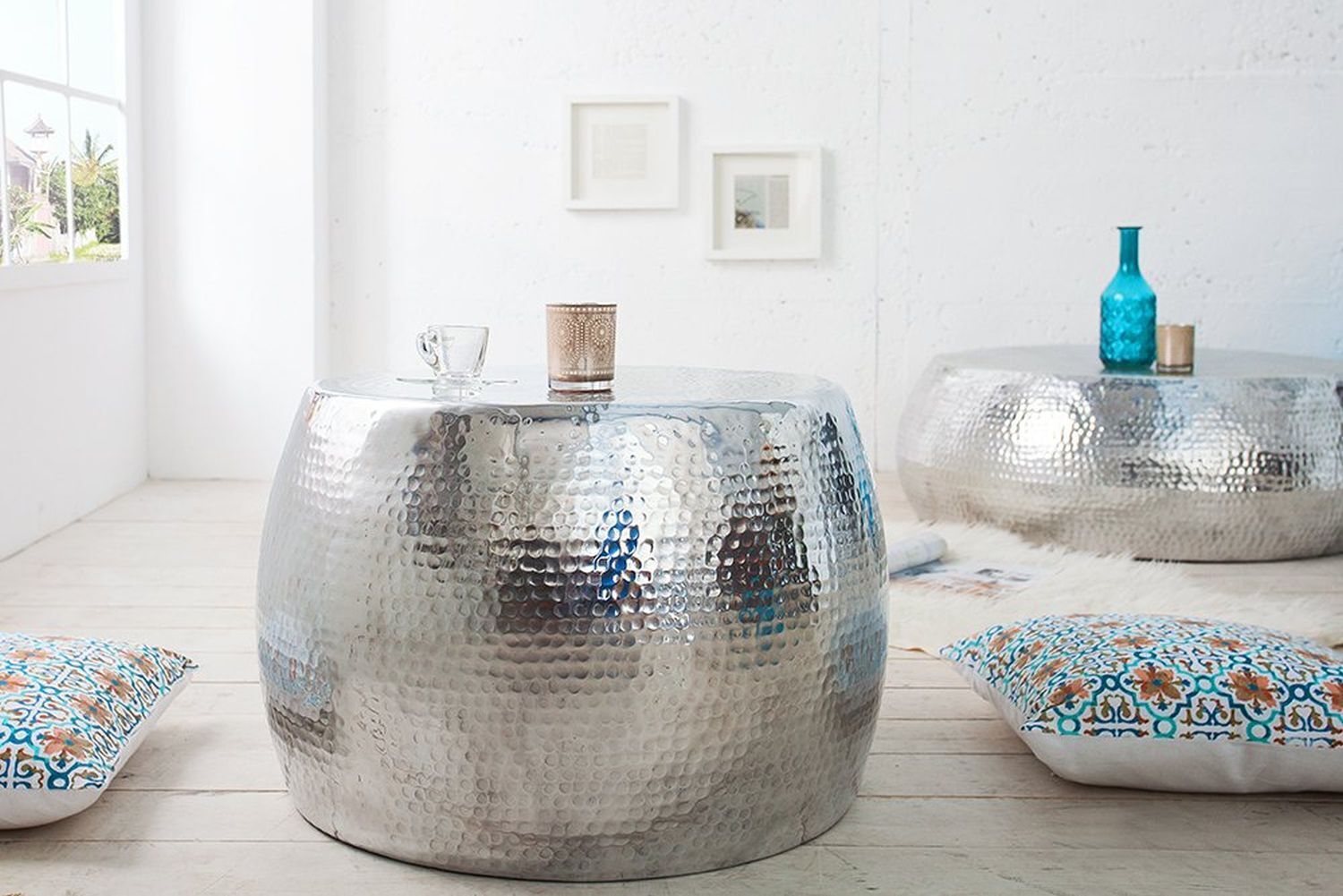 Couchtisch Aluminium Hammerschlag Ø 60 cm in Silber