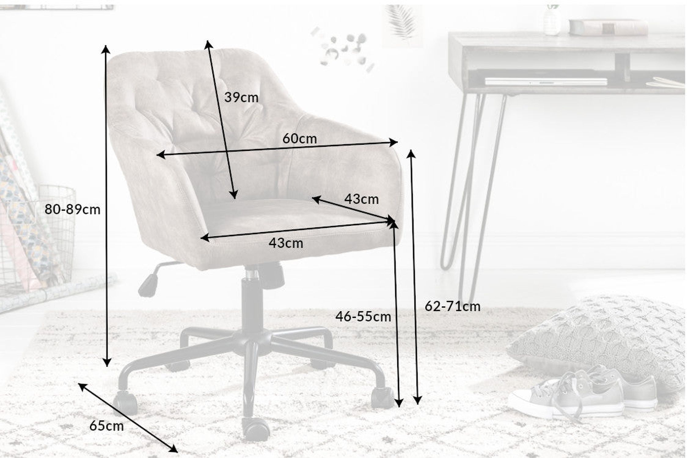 Schreibtischstuhl mit Rollen höhenverstellbar Samt Taupe