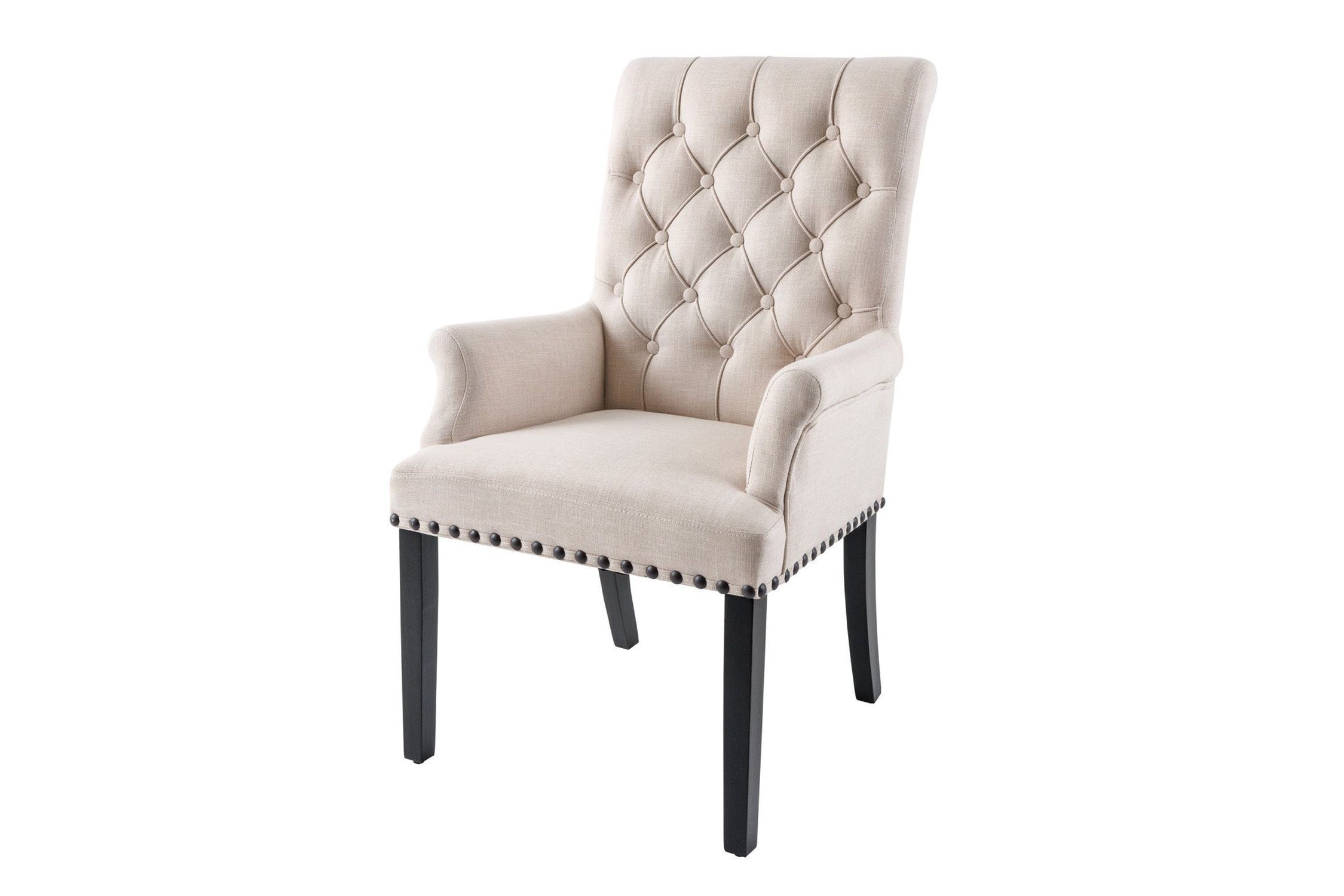 Polsterstuhl mit Armlehne Beige aus Stoff Holz Chesterfield