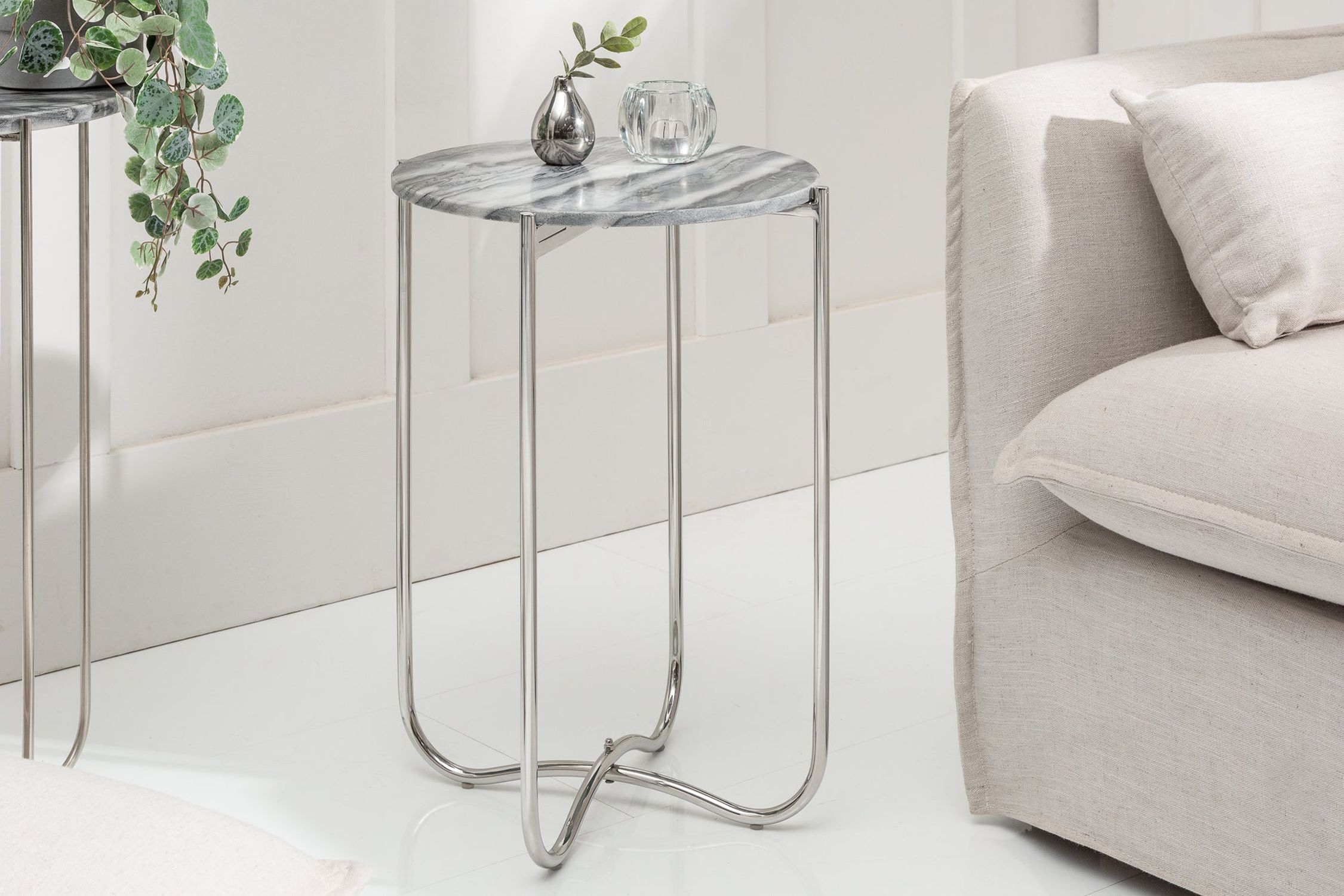 Beistelltisch Marmor Metall in Grau Silber 38x38 cm