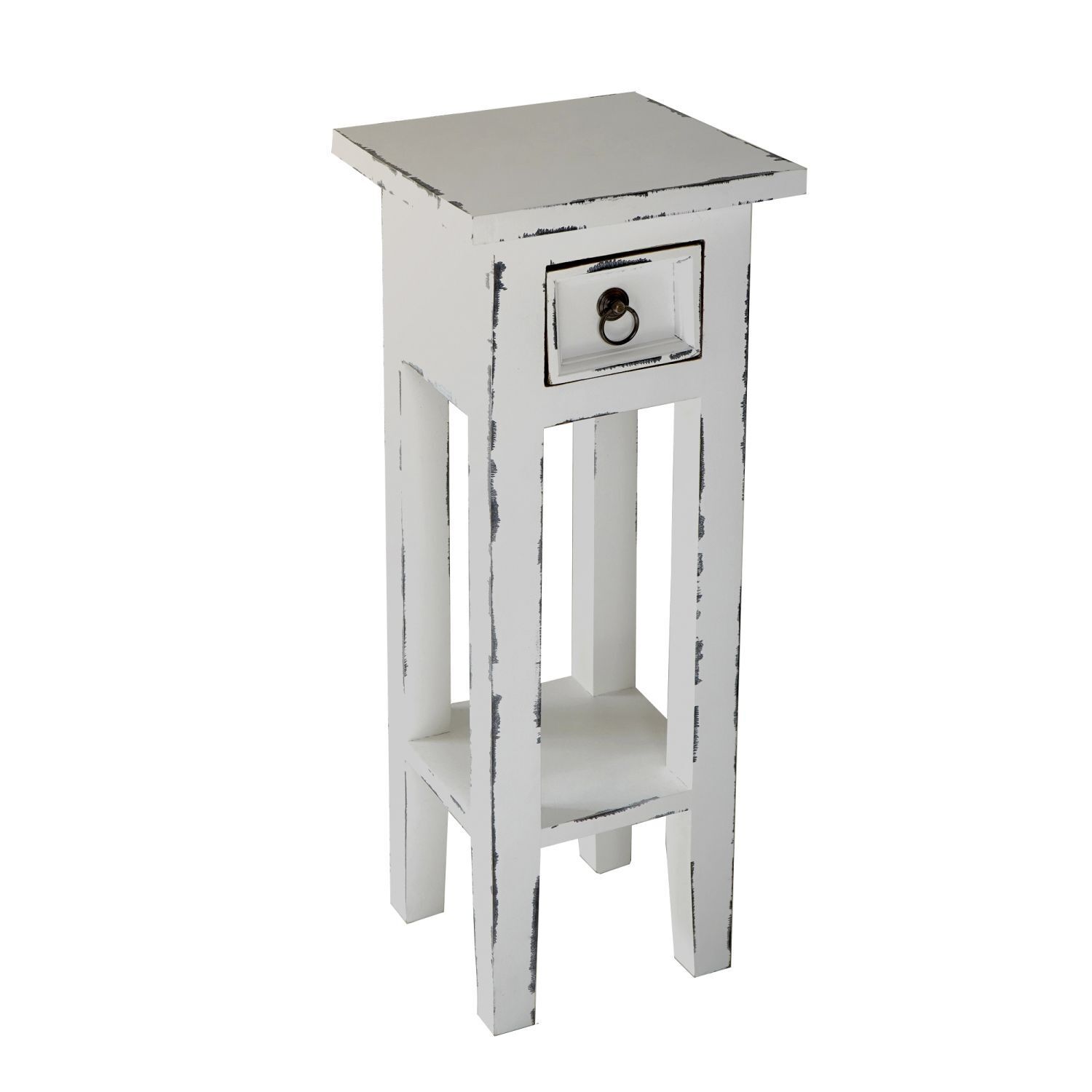 Beistelltisch mit Schublade Mahagoni Holz Shabby Weiß