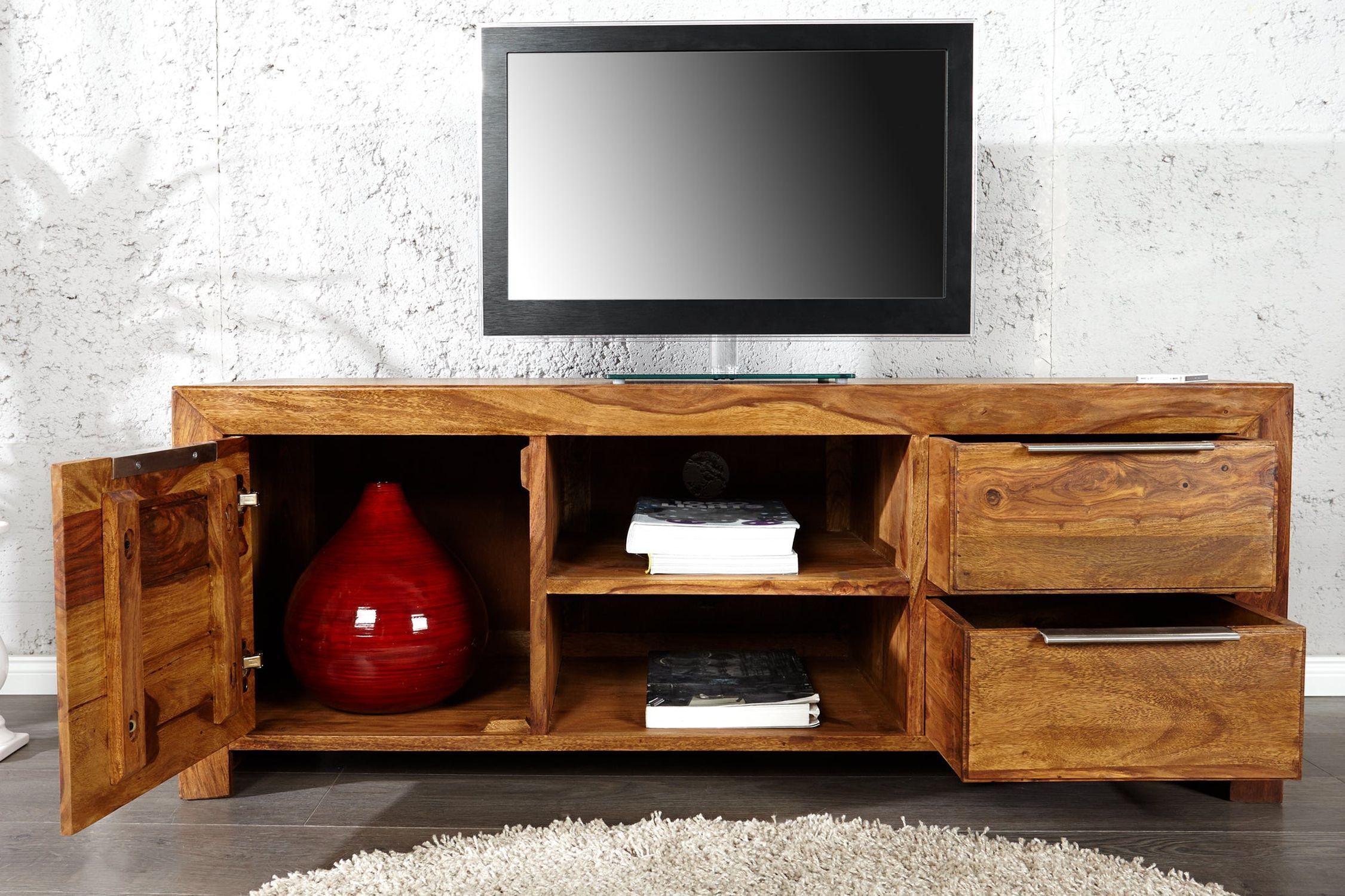 TV Lowboard Holz Sheesham 135 x 50 cm massiv Modern