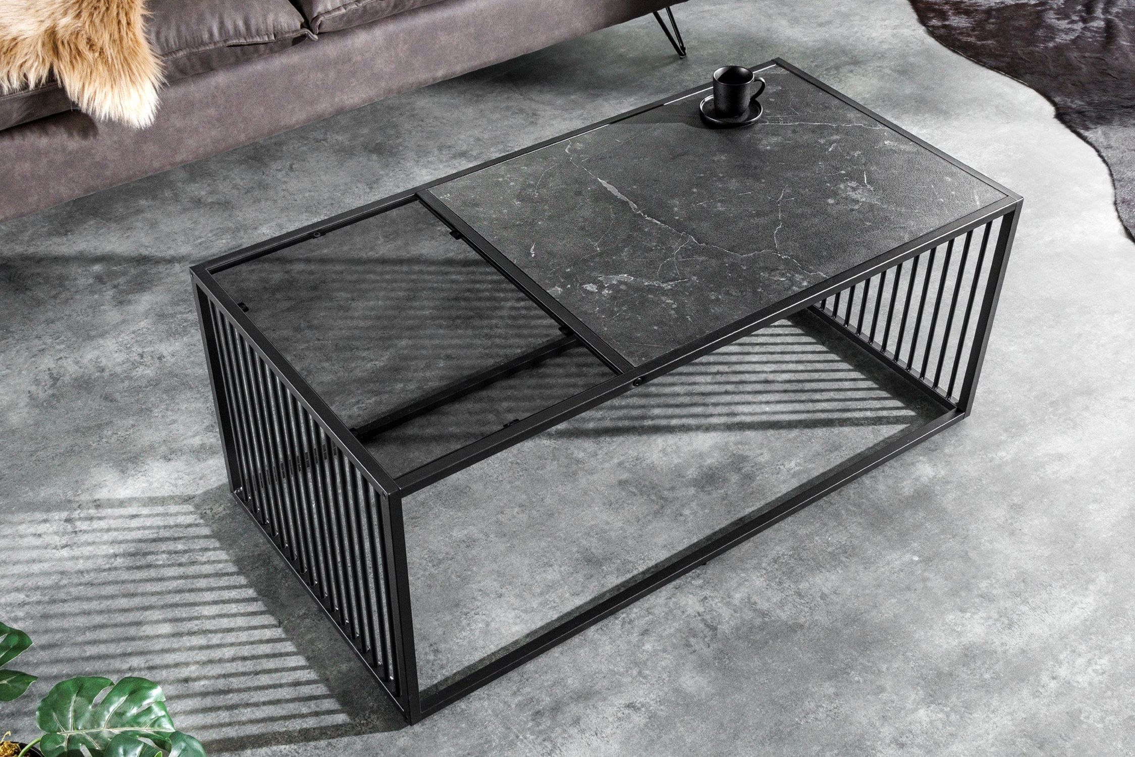 Couchtisch Glas MDF Metall in Schwarz 100 x 50 cm Modern
