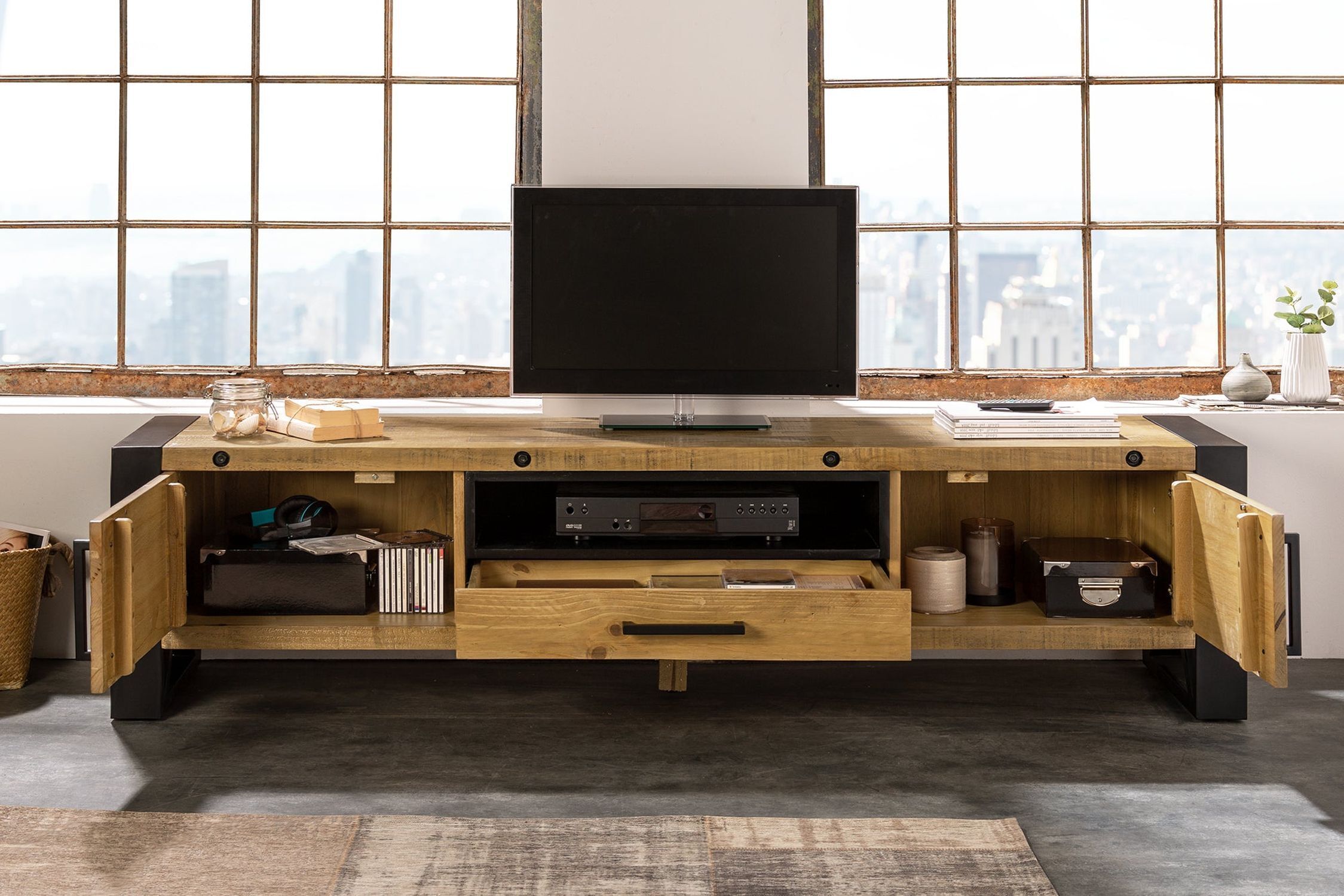 TV Lowboard 200 cm breit Kufengestell Industrial Design