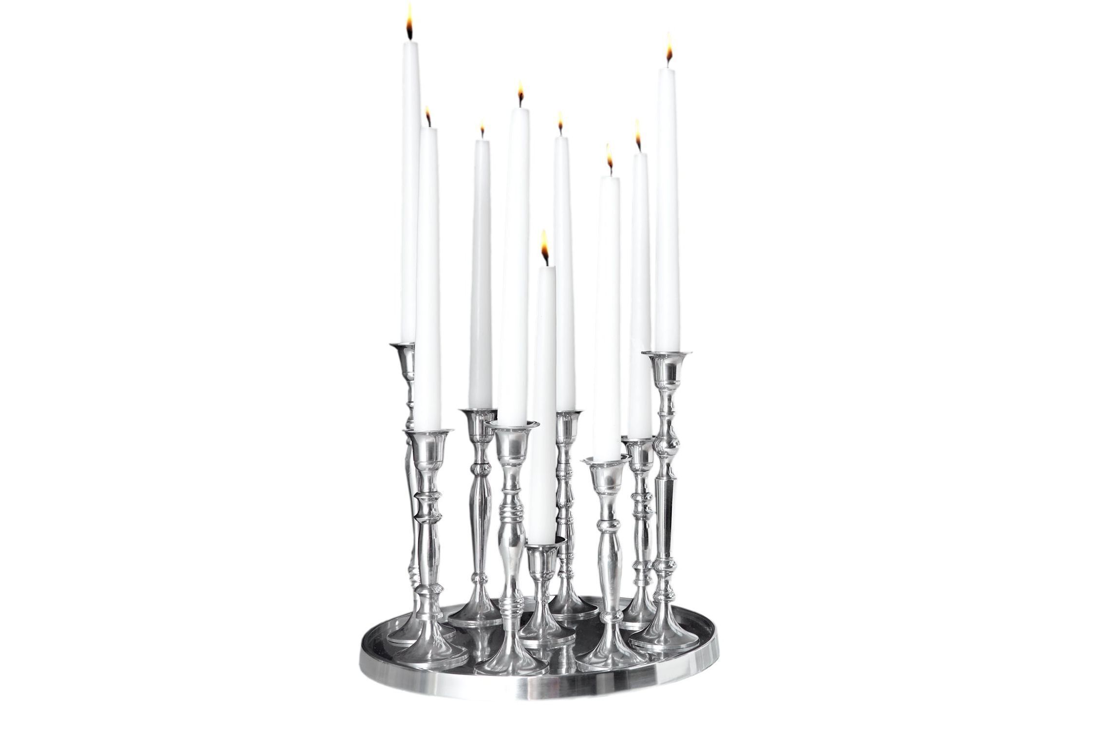 Kerzenständer 9 Stück mit Tablett in Silber Barock
