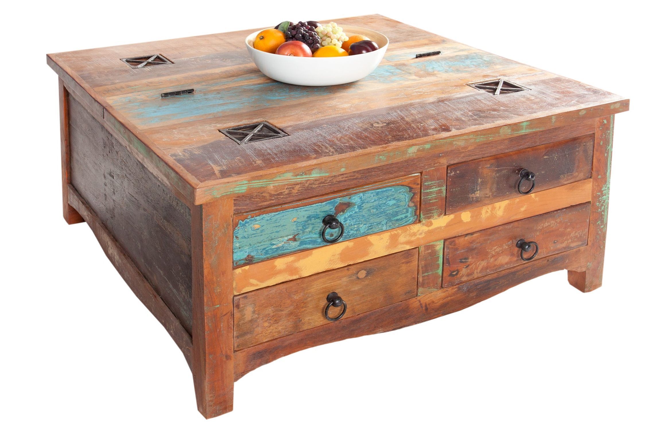 Couchtisch mit Schublade recyceltem Holz Bunt Braun 70x70 cm