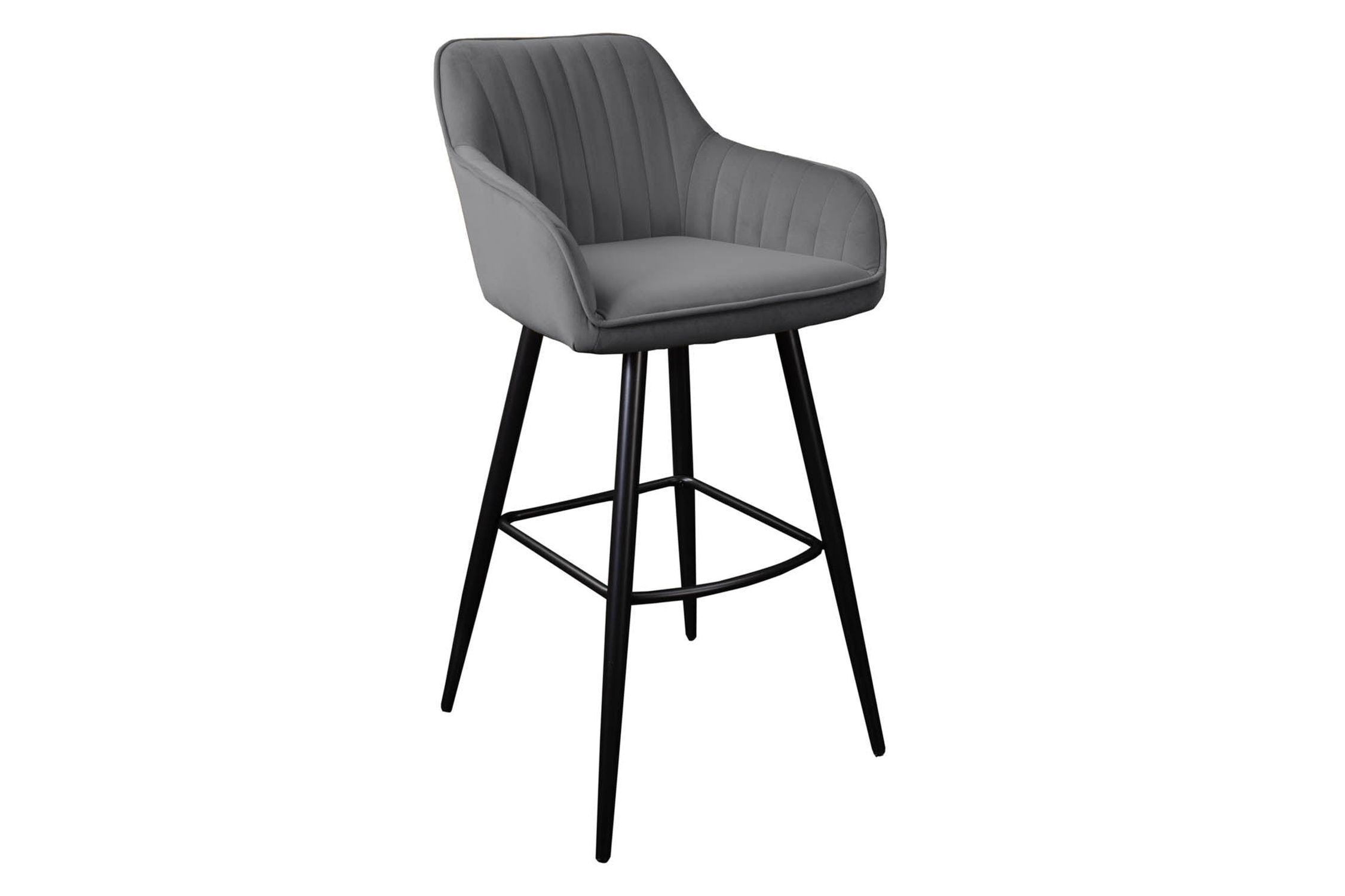 Barhocker Samt Metall mit Lehne in Grau Schwarz RITA