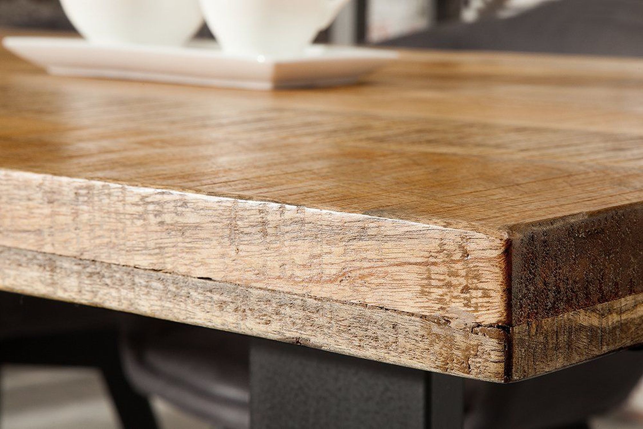 Esstisch Mango Holz Eisen 160x30 cm in Natur Schwarz