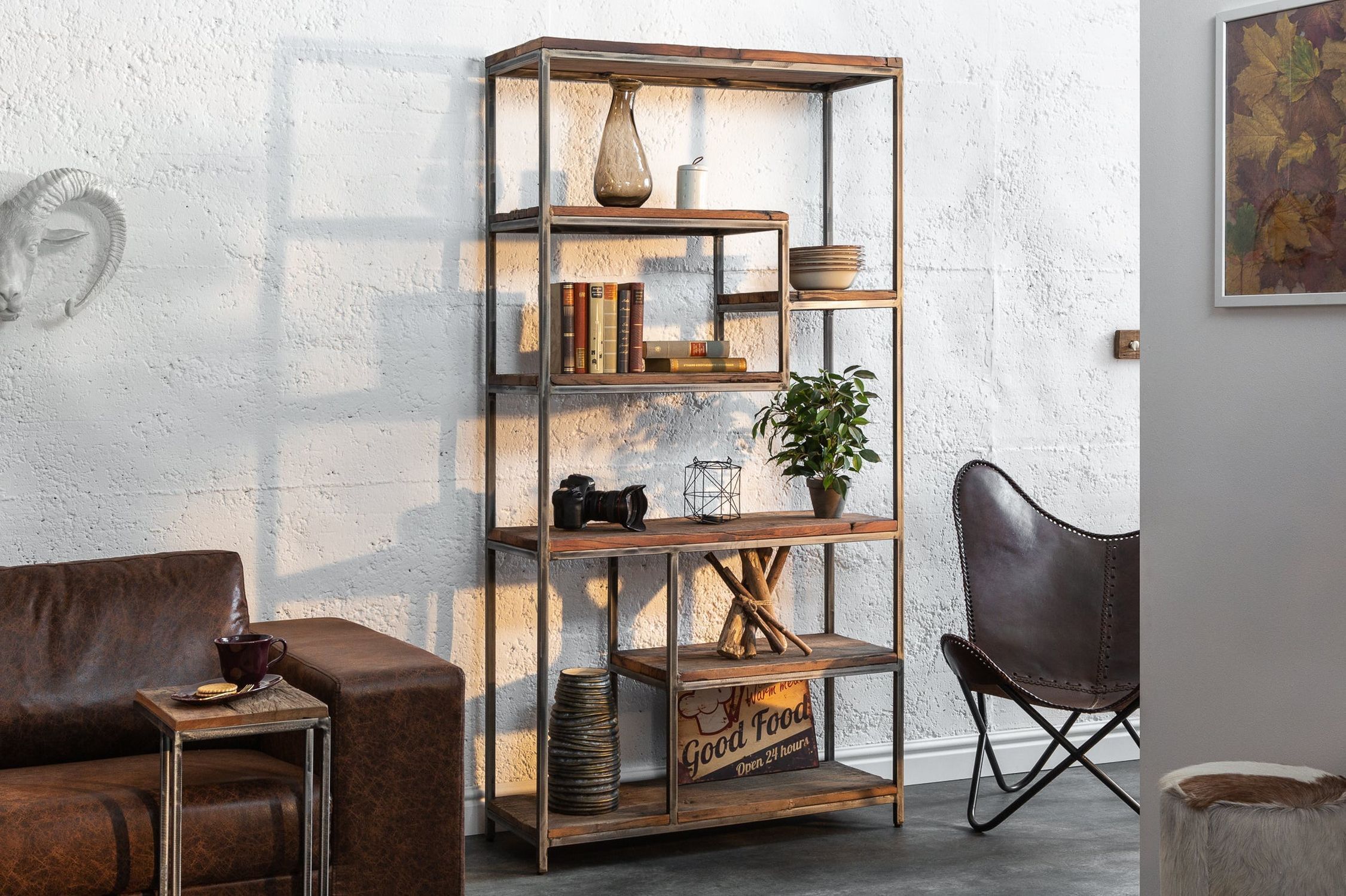 Shabby Regal Holz Metall H: 186 cm Handarbeit für Bücher