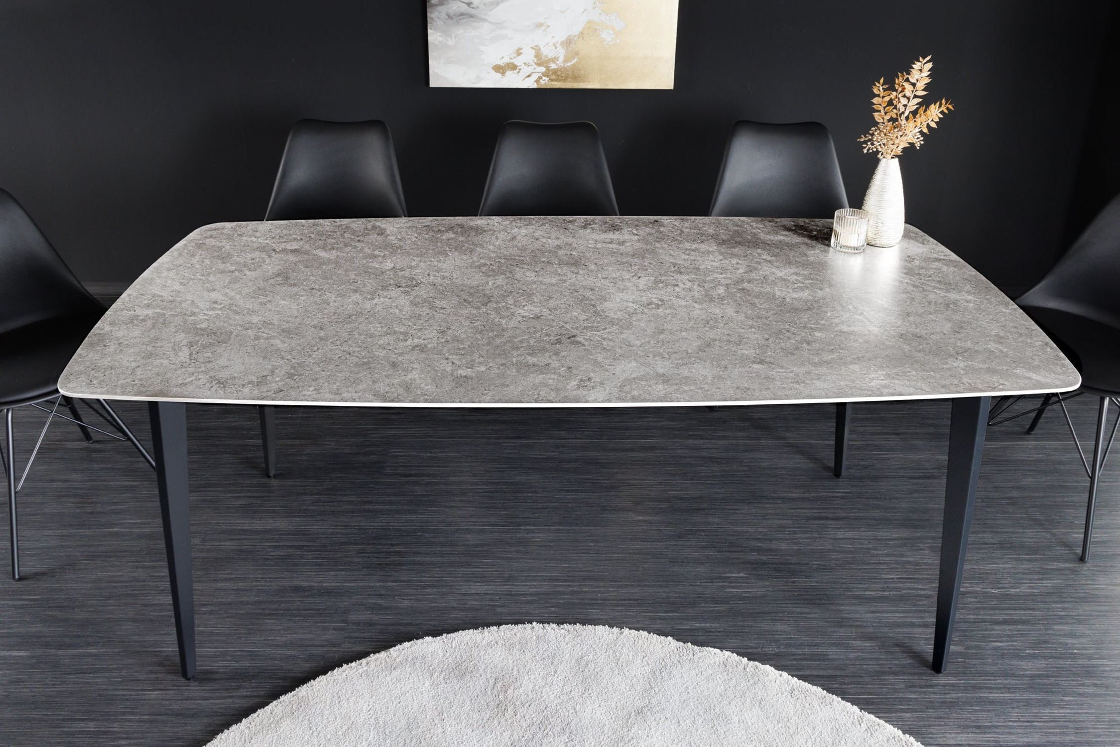 Esstisch Keramik Metall in Grau Marmor Schwarz 180x90 cm
