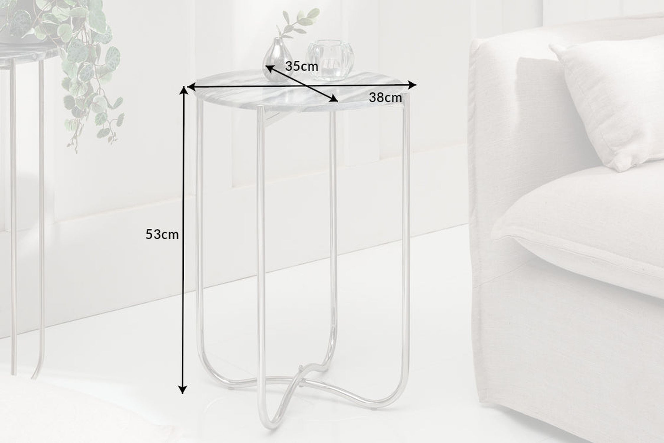 Beistelltisch Marmor Metall in Grau Silber 38x38 cm