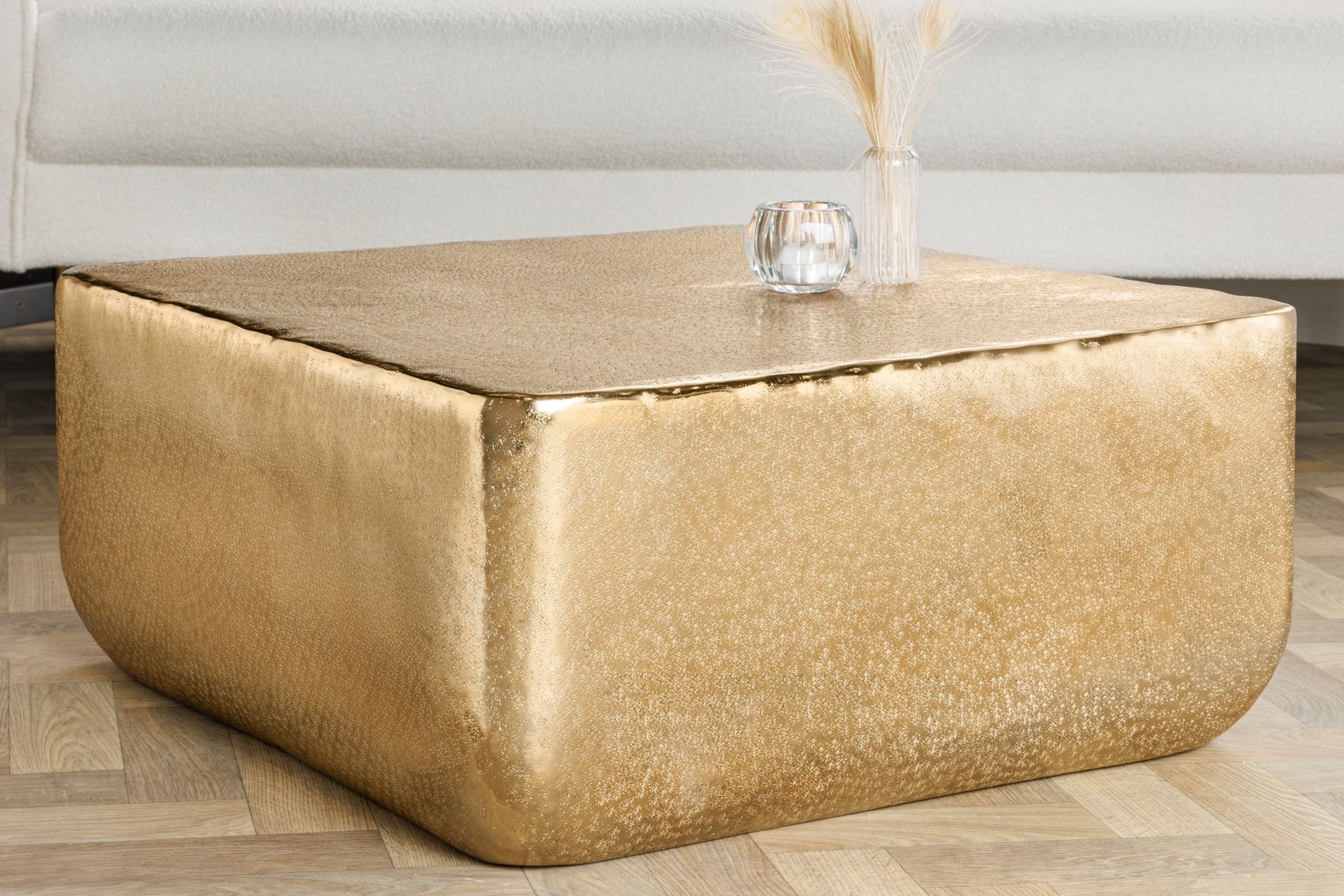 Couchtisch Metall in Gold 68 x 68 cm Handarbeit