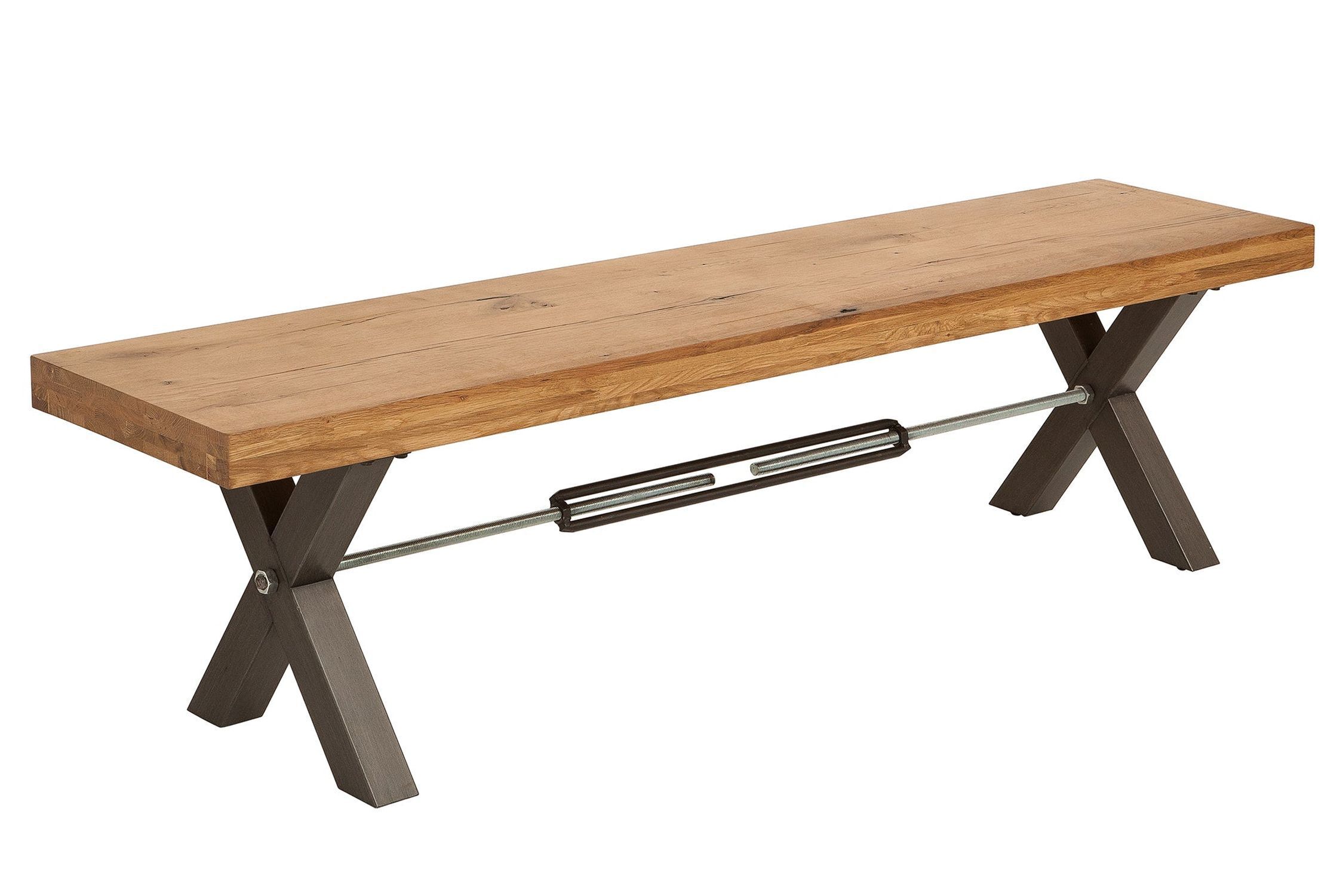 Sitzbank Holz (Wildeiche) Metall 180 x 40 cm