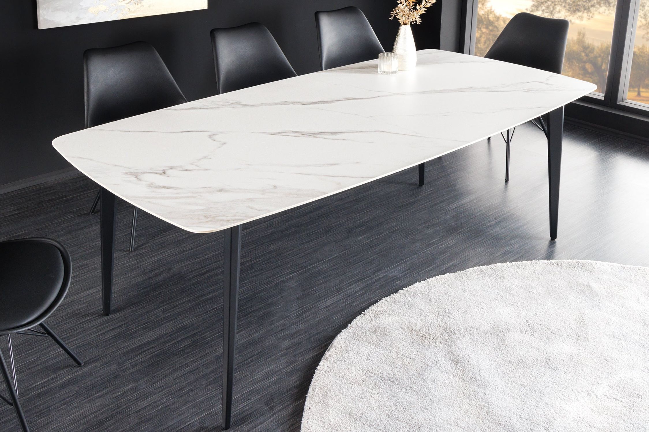 Esstisch Keramik Metall in Weiß Marmor Schwarz 180x90 cm