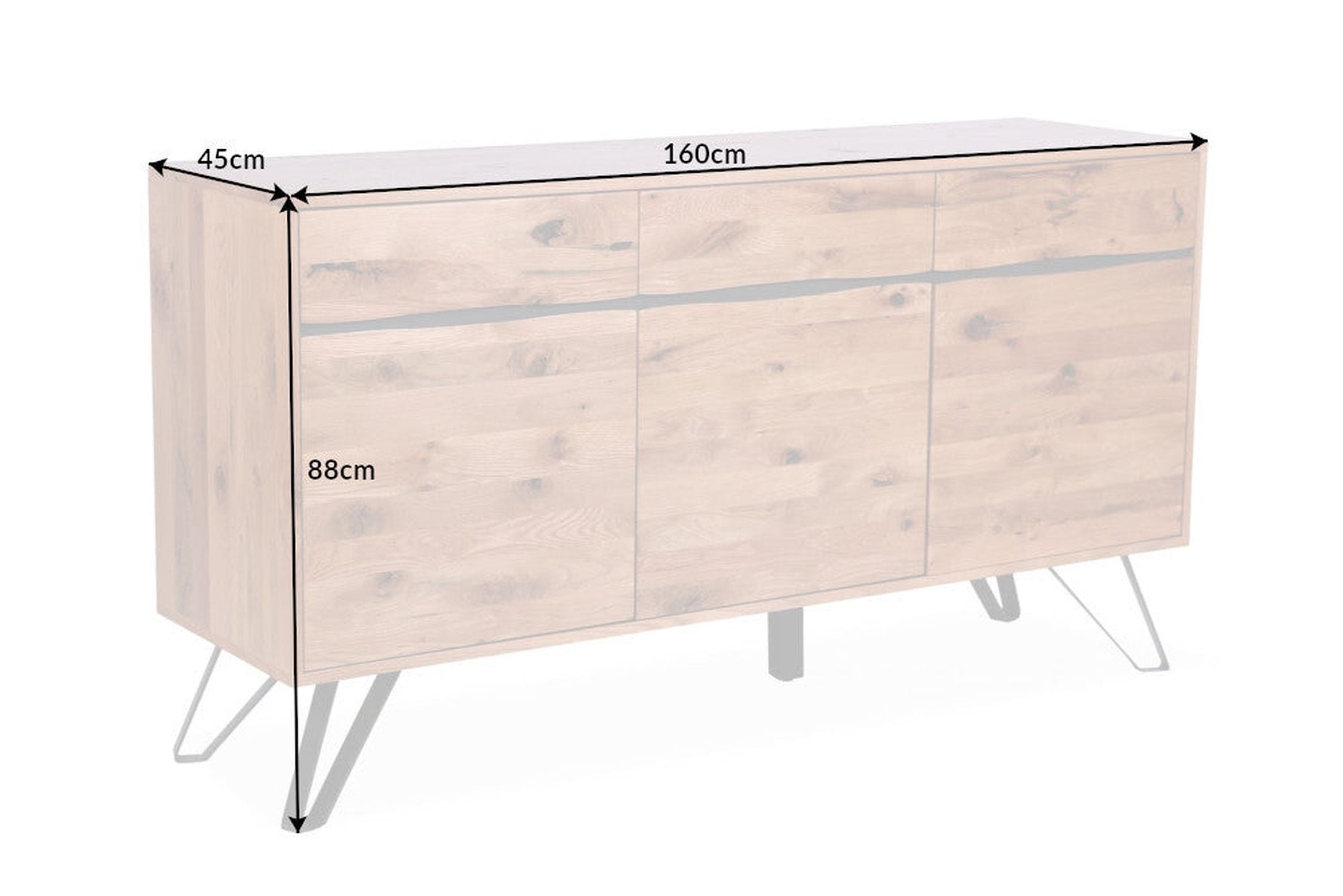 Sideboard Wildeiche Furnier Metall 160 cm mit Baumkante