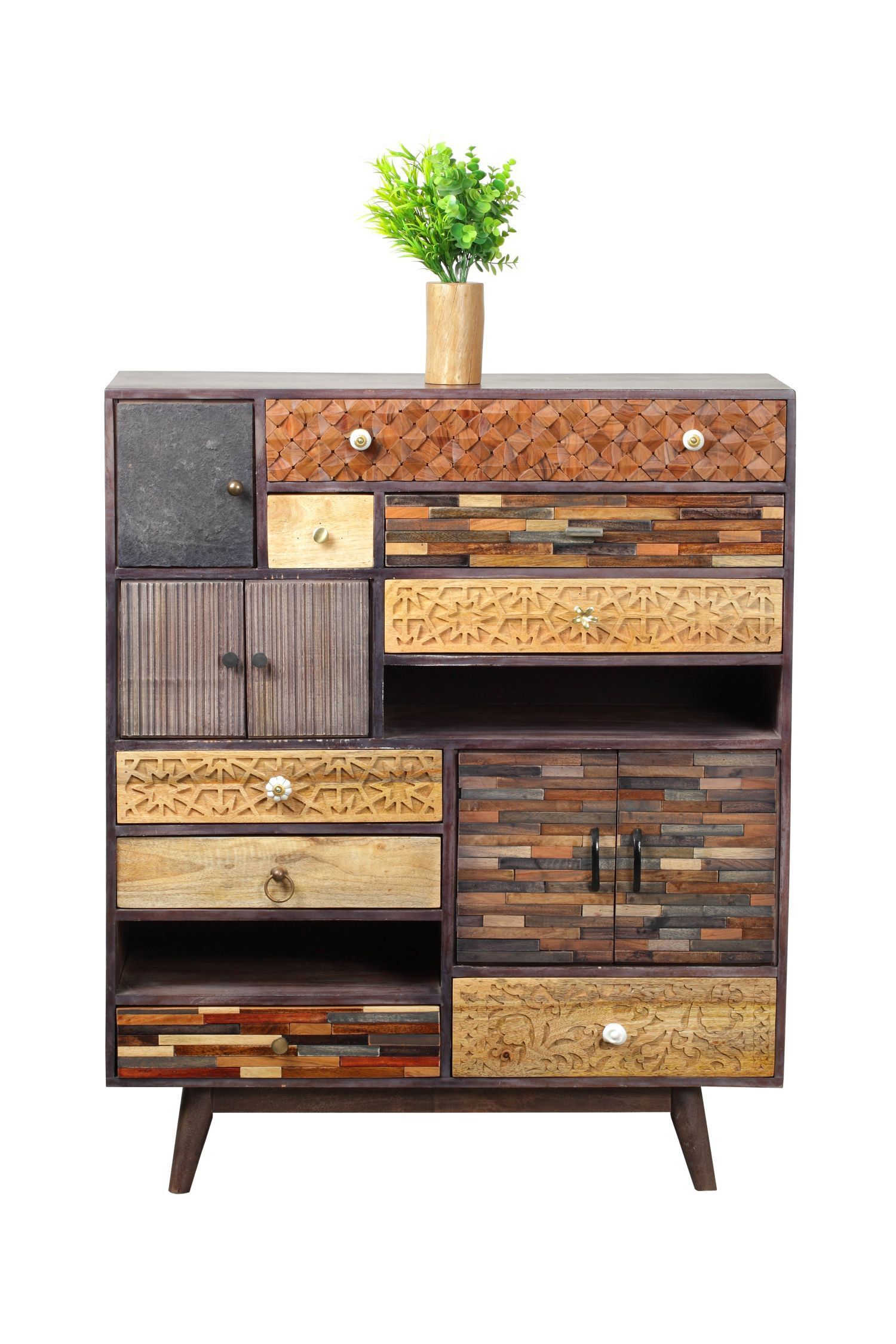 Dekoratives Sideboard Holz MDF 121 cm hoch Bunt Modern