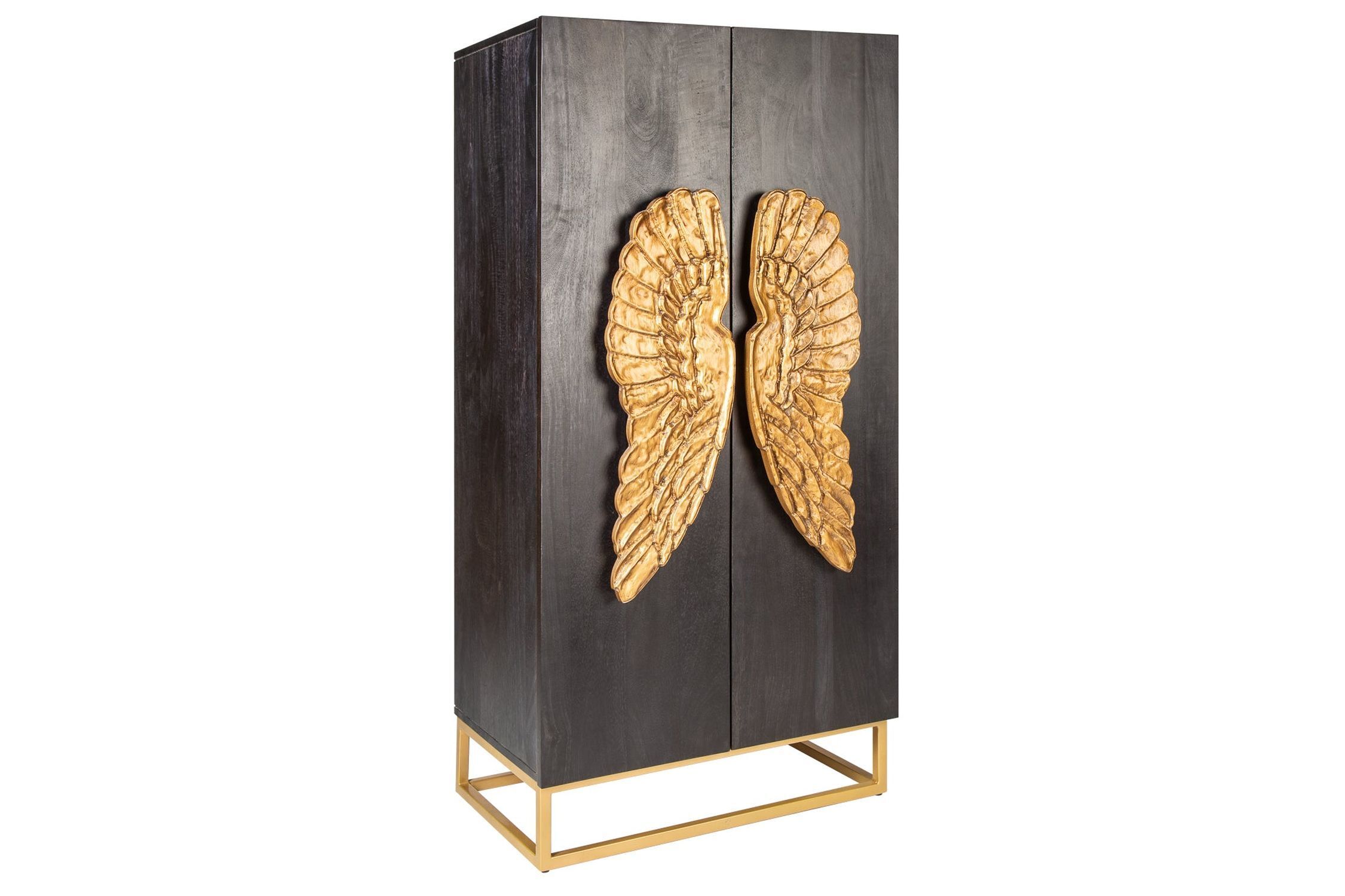 Highboard Schwarz Gold 70 x 140 cm Mangoholz Metall dekorativ
