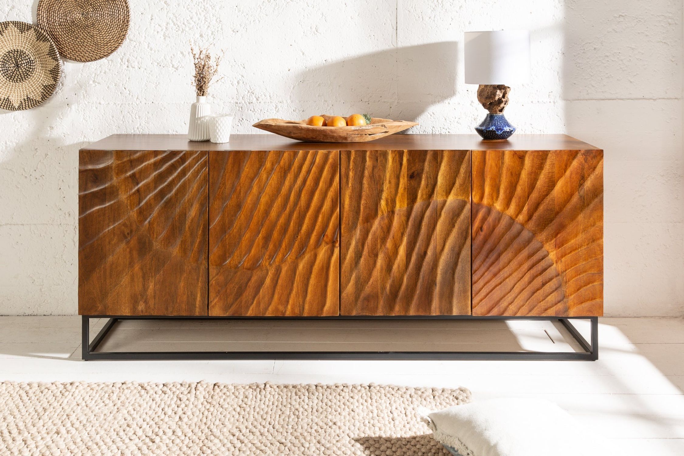 Sideboard Mangoholz Metall 177 x 76 cm Handarbeit