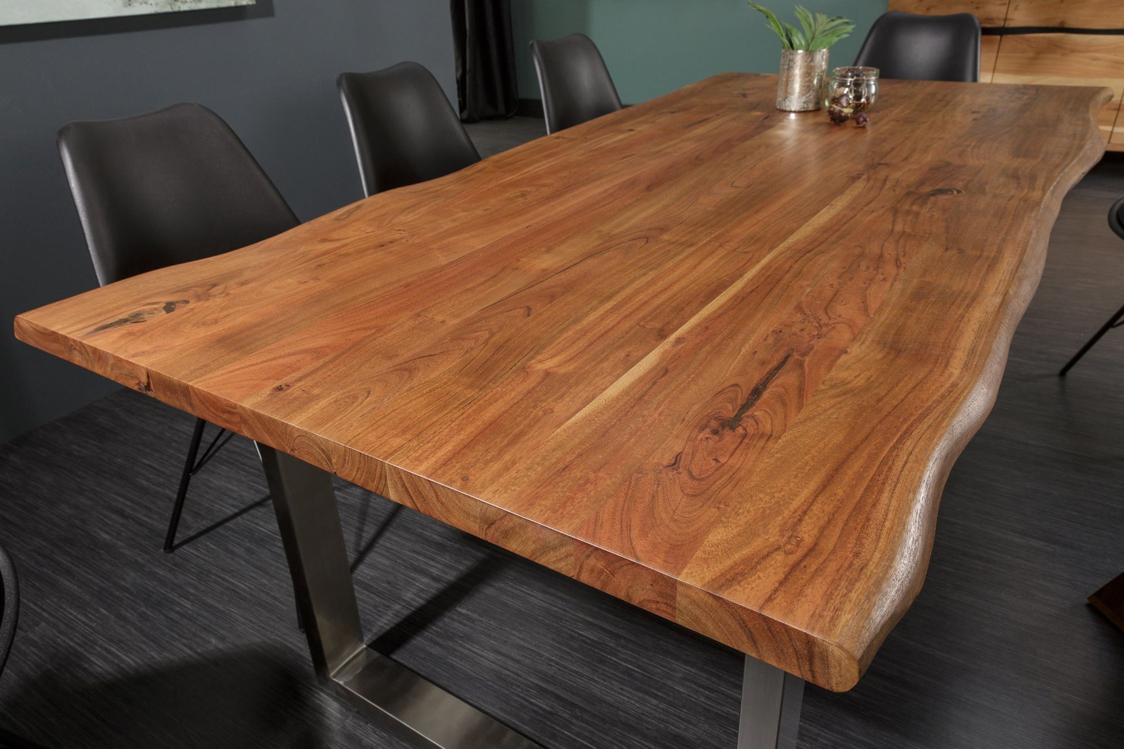 Esstisch Akazienholz Metall 180 x 90 cm Baumkante