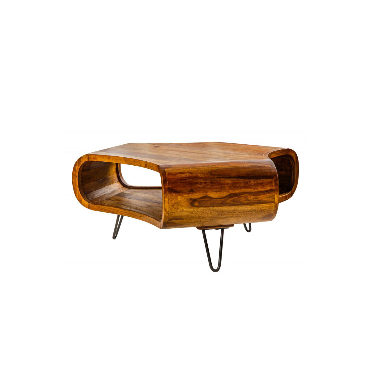 Couchtisch Sheesham Holz Metall 90x80 cm in Natur Schwarz