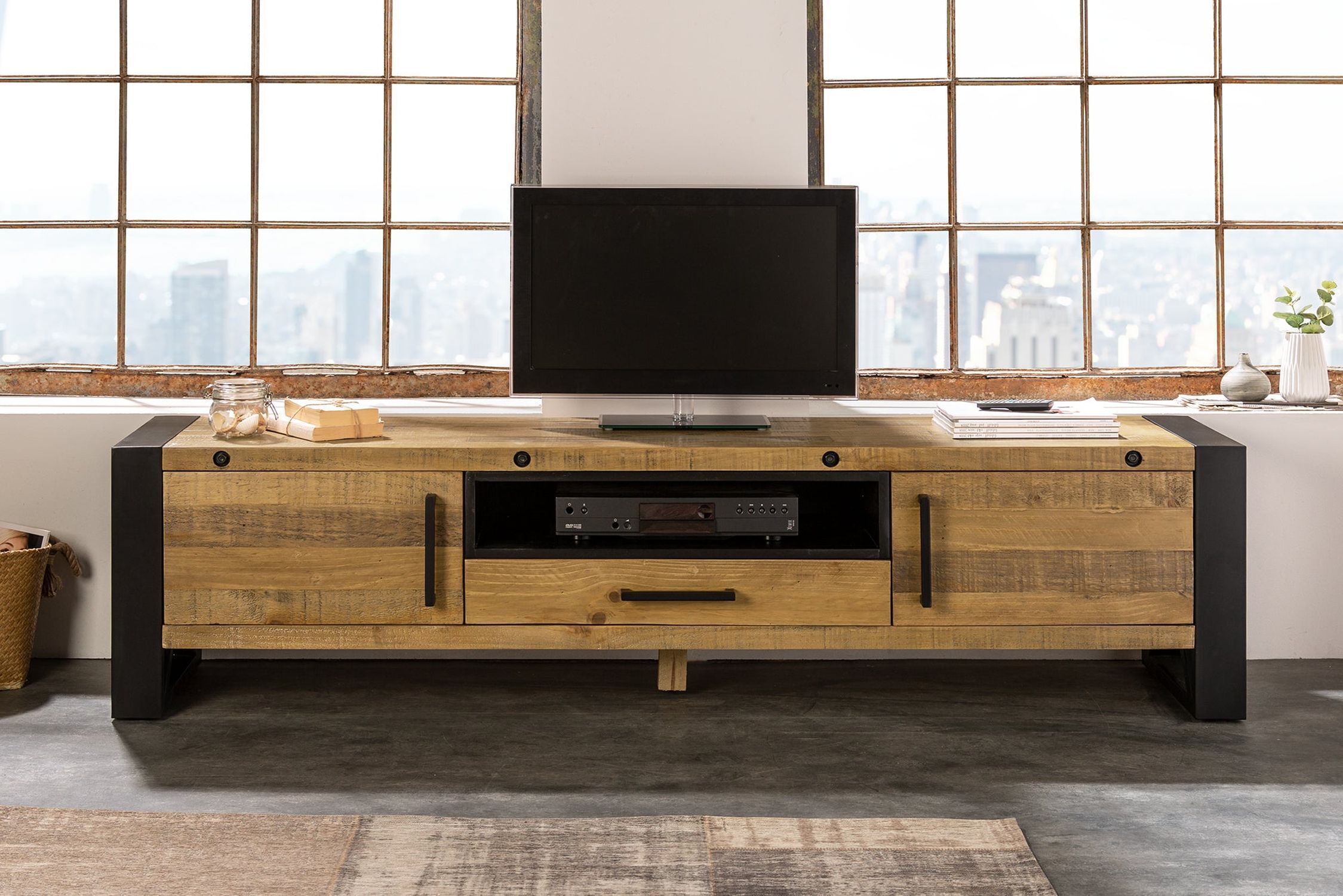 TV Lowboard 200 cm breit Kufengestell Industrial Design