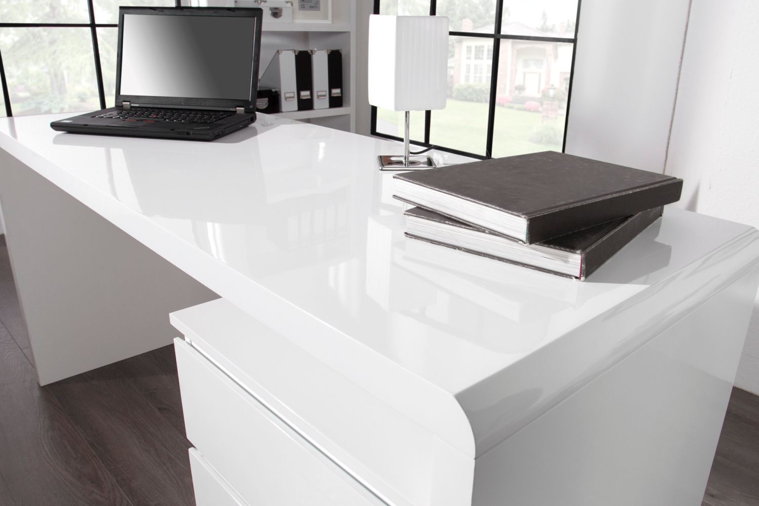 Schreibtisch MDF lackiert 140 cm in Weiß Hochglanz