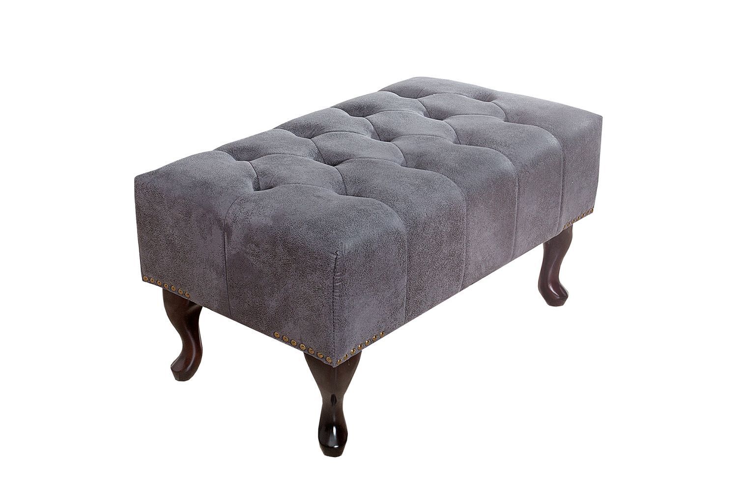 Hocker Microfaser Holz 80x45 cm in Antik Grau