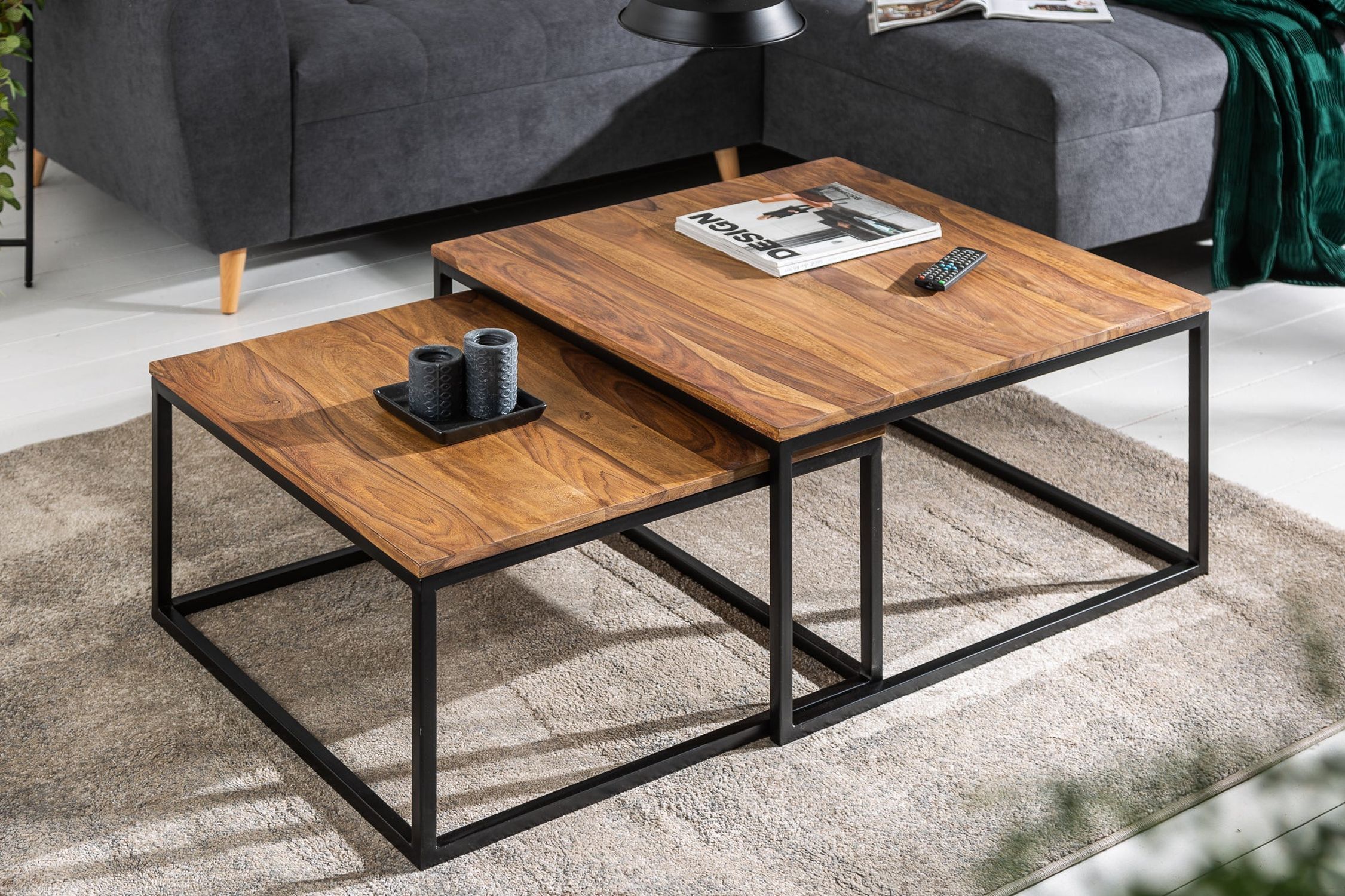 Couchtisch 2er Set Sheesham Holz Metall
