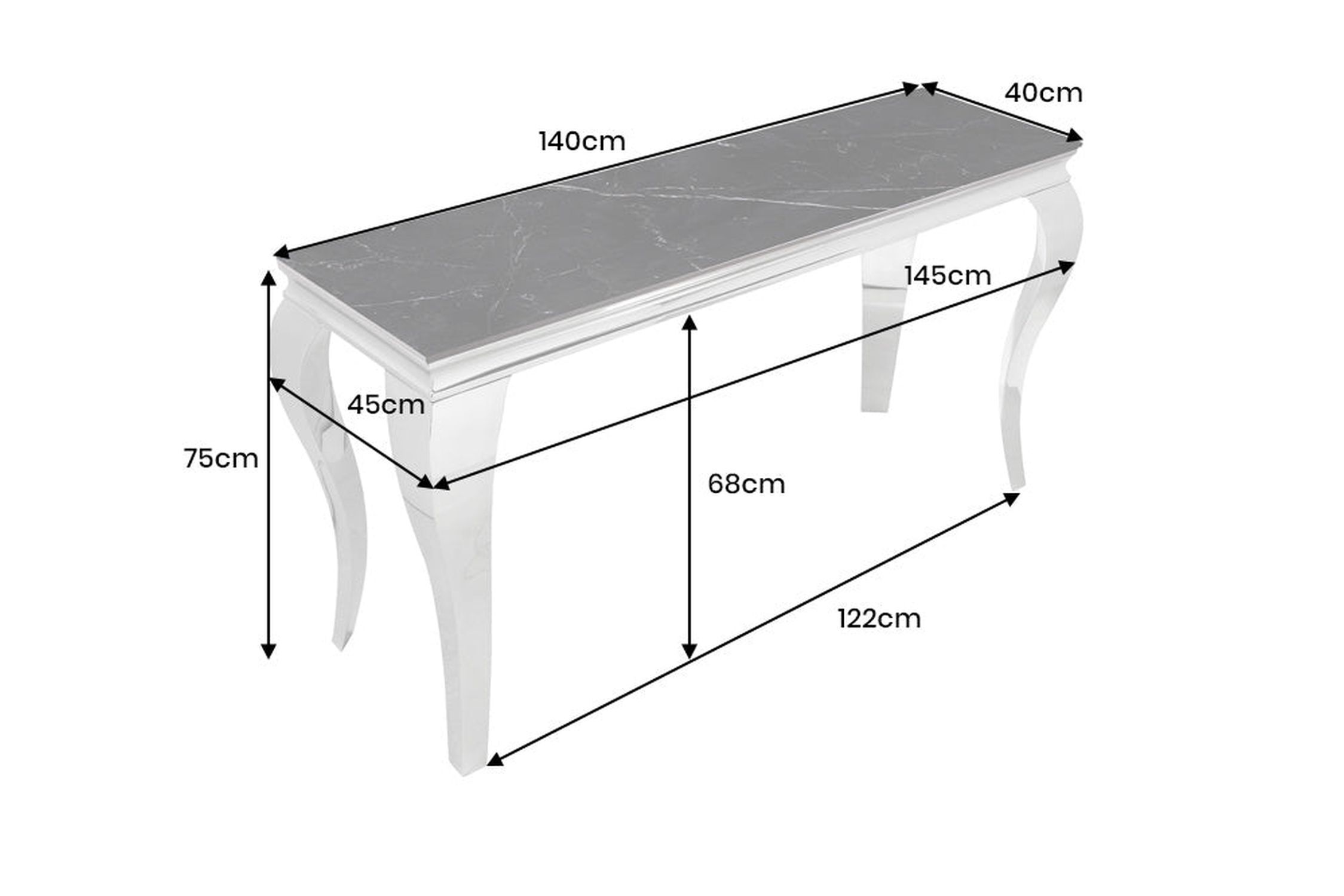 Konsolentisch Keramik in Schwarz Silber 145cm