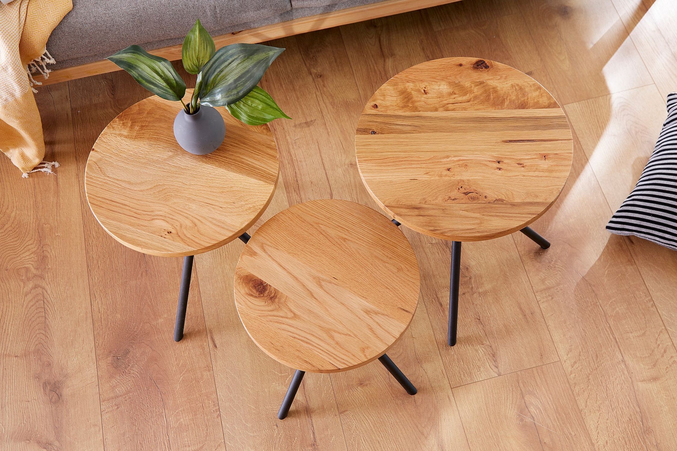Beistelltisch 3er Set Holz (Wildeiche) Metall
