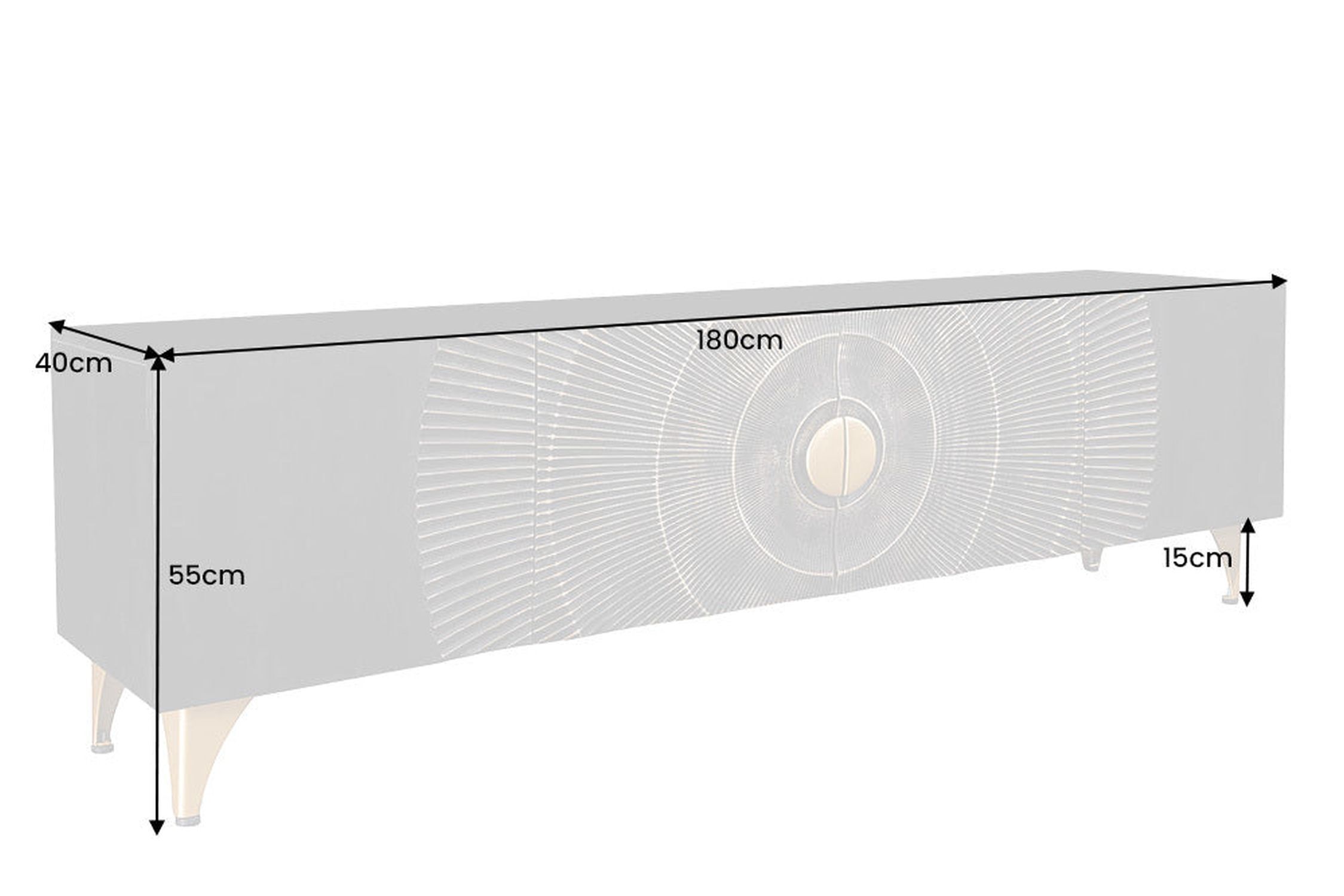 TV Board 180 cm breit Schwarz Gold Handarbeit Holz Metall