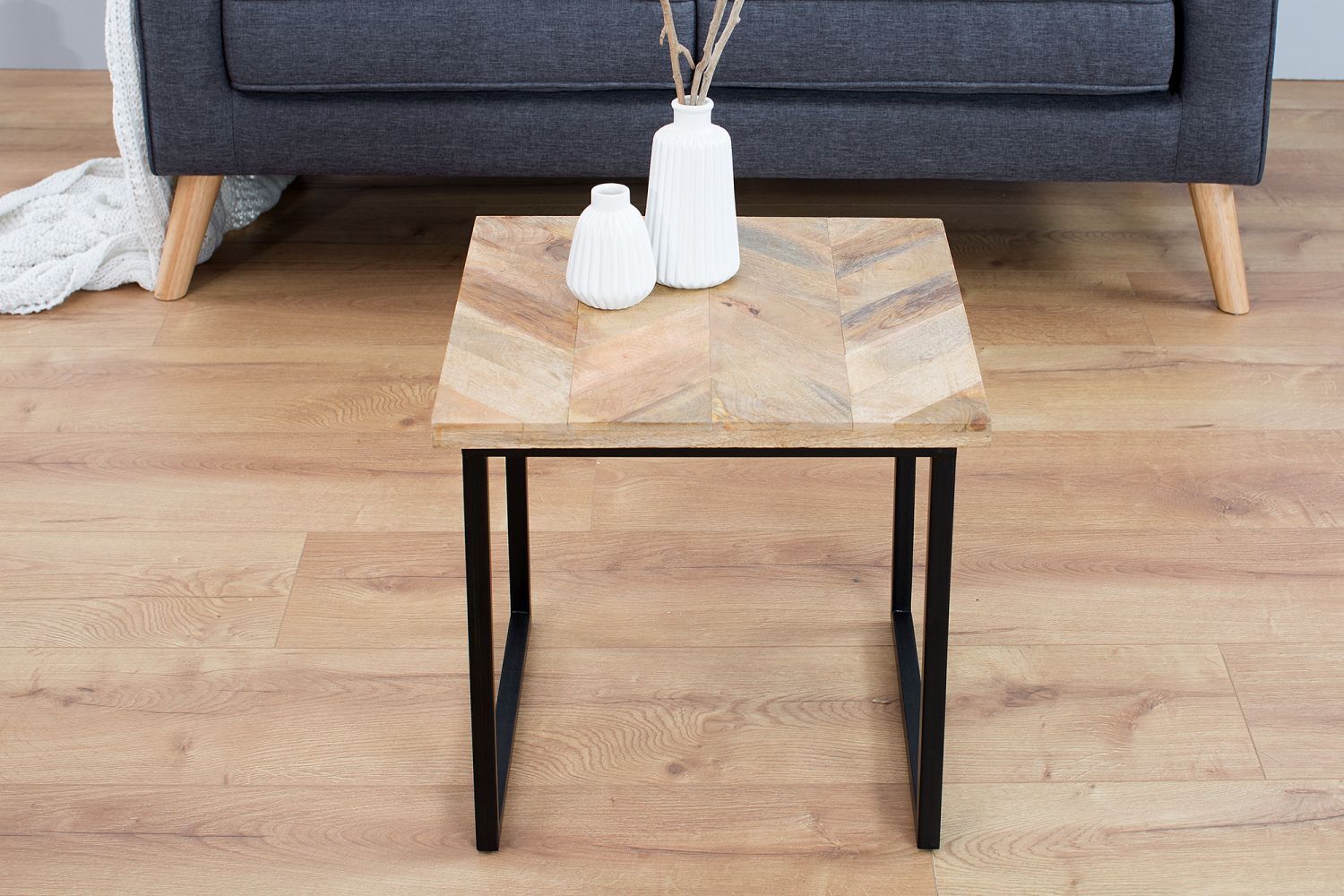 Couchtisch Mango Holz Metall 45x160 cm in Natur Schwarz