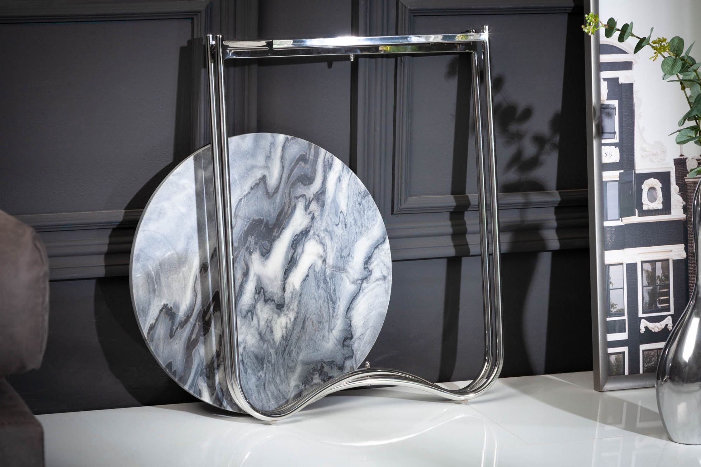 Beistelltisch Marmor Metall in Grau Silber 43x43 cm