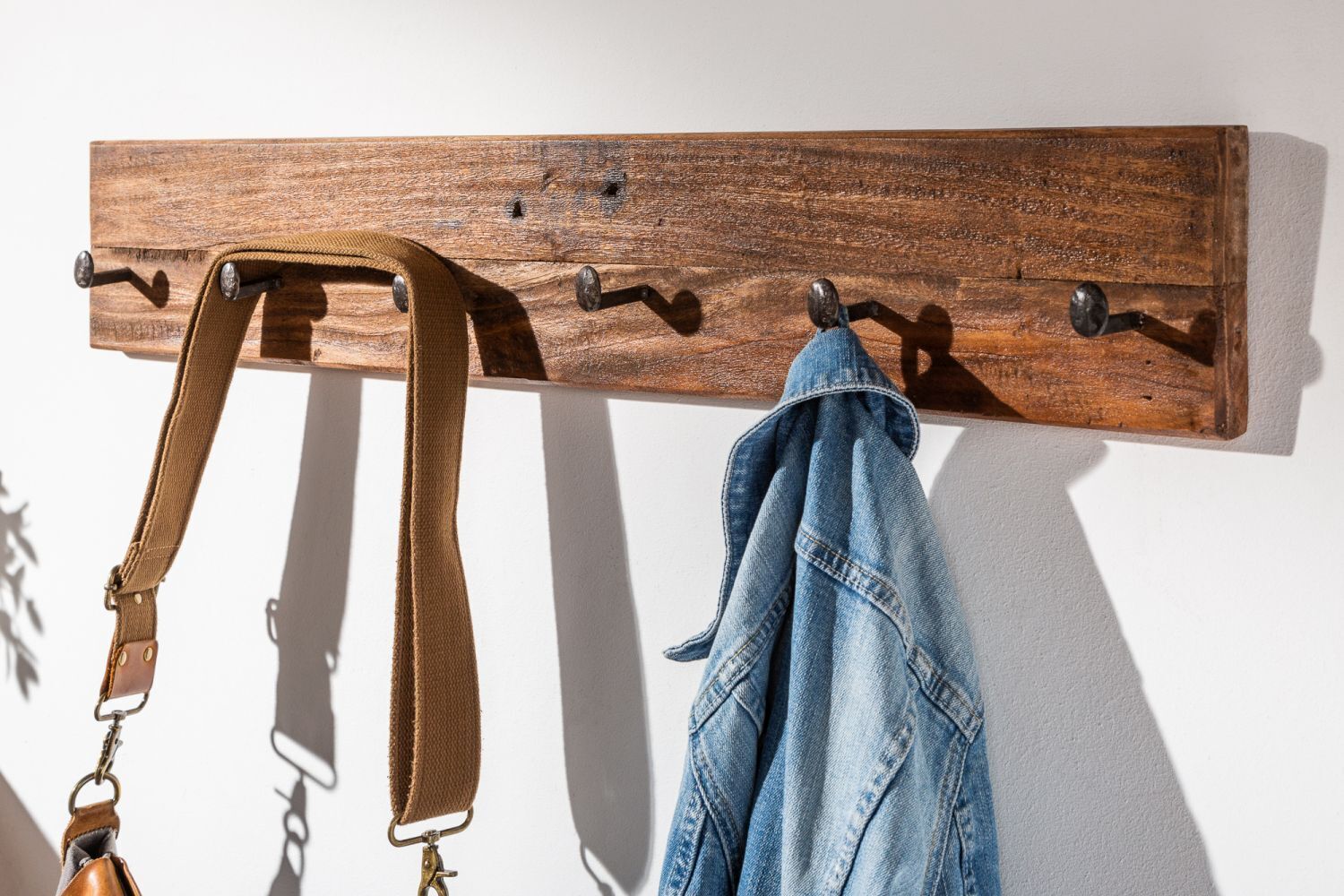 Wandgarderobe recyceltes Teakholz Metall 74 cm in Natur