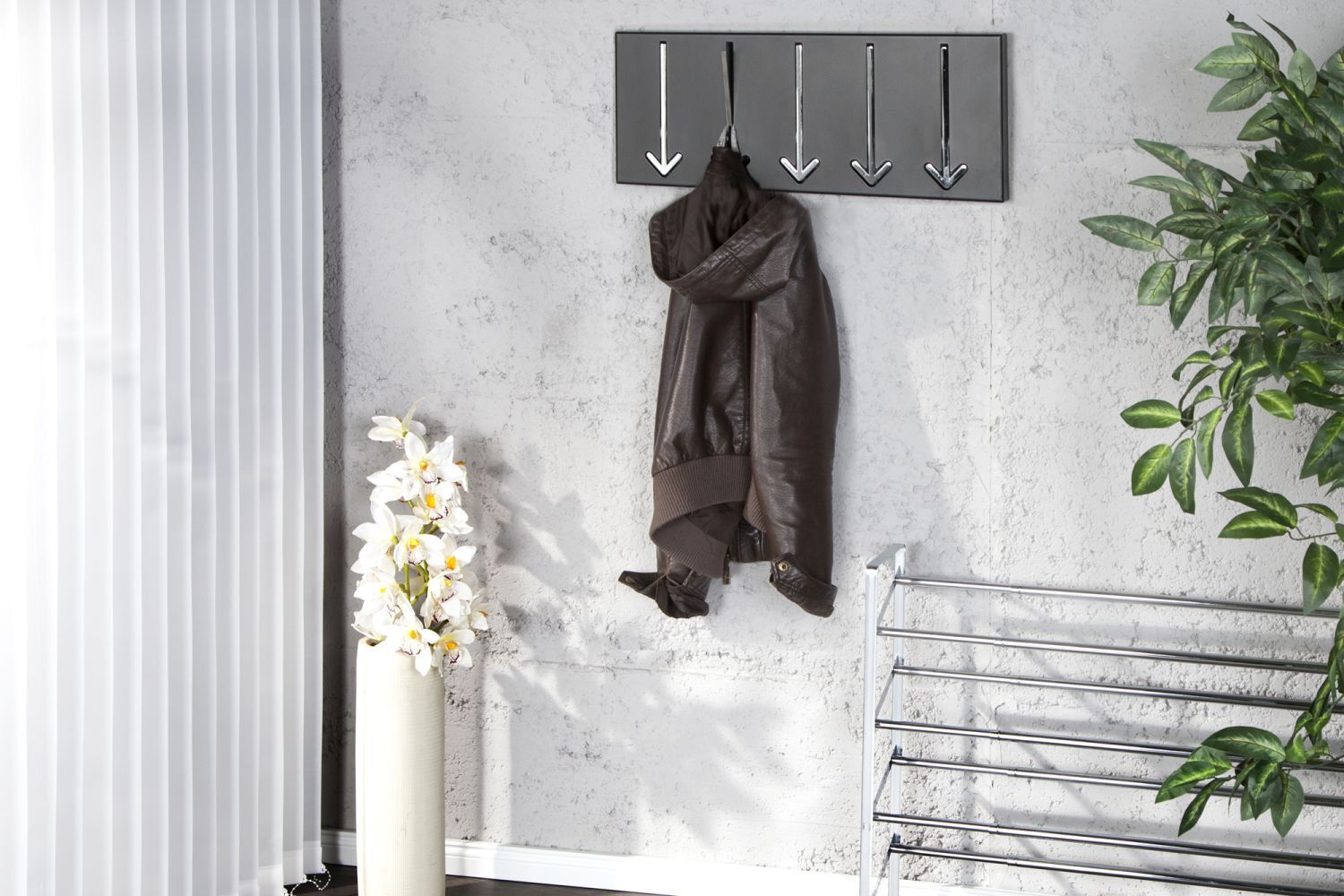 Wandgarderobe Metall 45 cm in Schwarz Weiß mit 5 Haken
