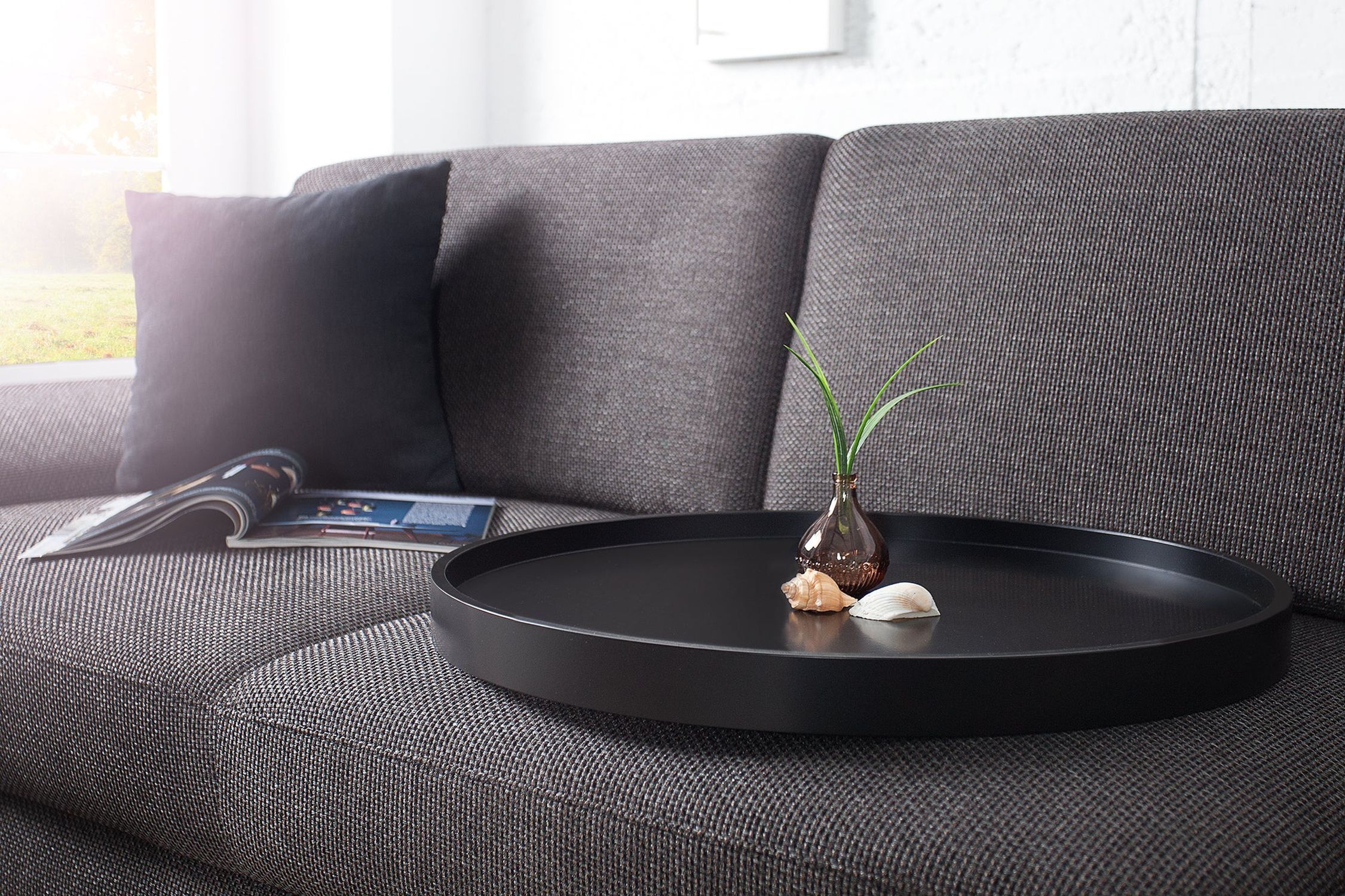 Couchtisch Holz Metall in Schwarz Kupfer 60x60 mit Tablett
