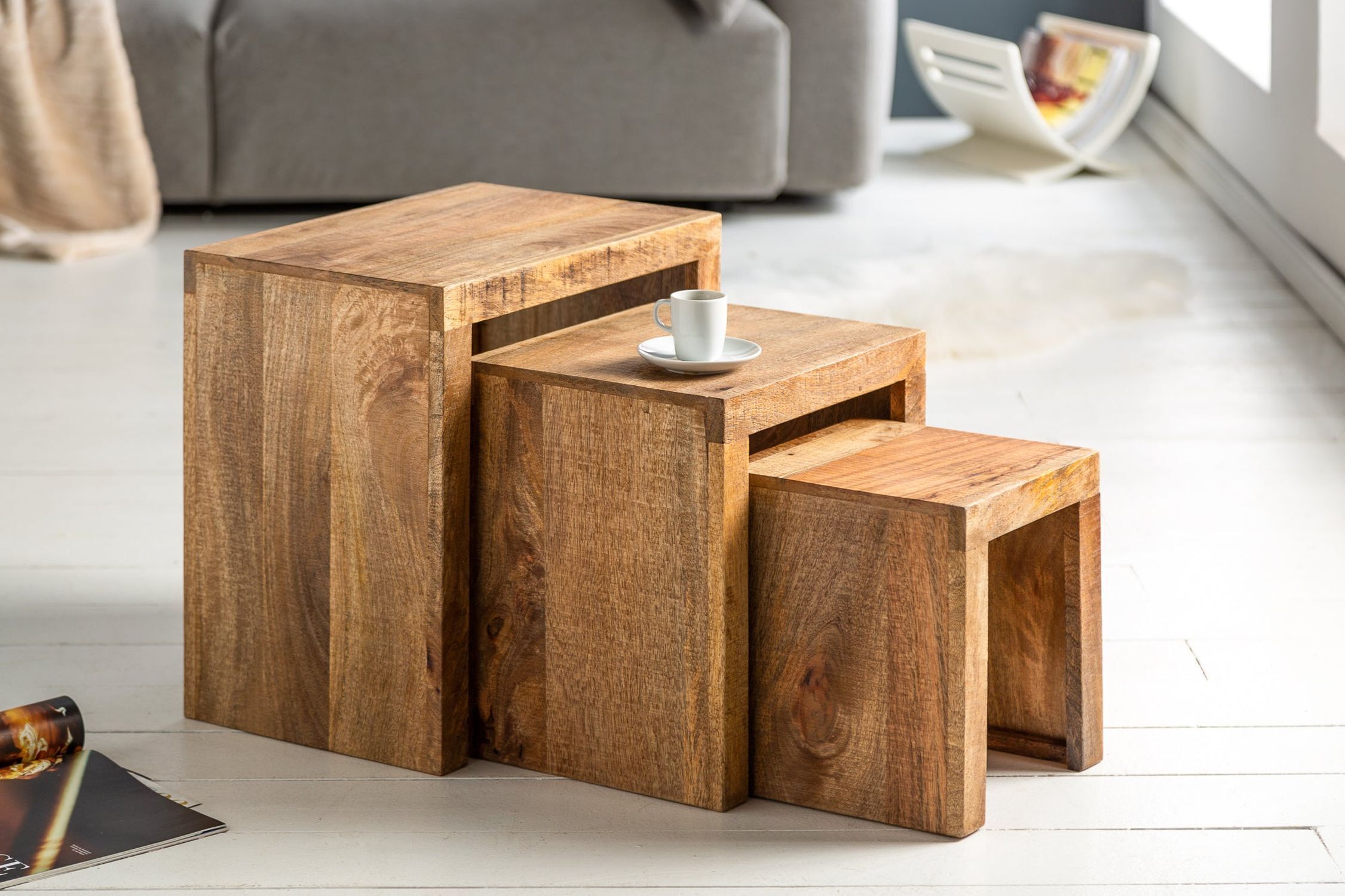 Beistelltisch Mango Holz in Natur Massivholz 3er Set