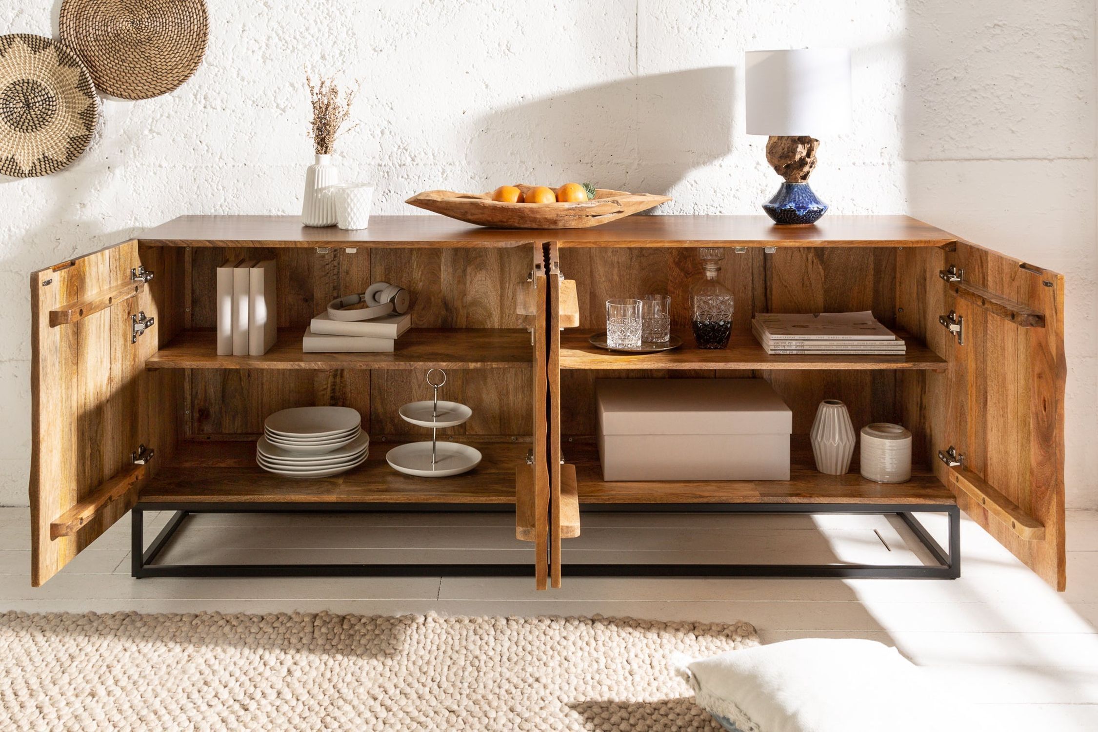 Sideboard Mangoholz Metall 177 x 76 cm Handarbeit