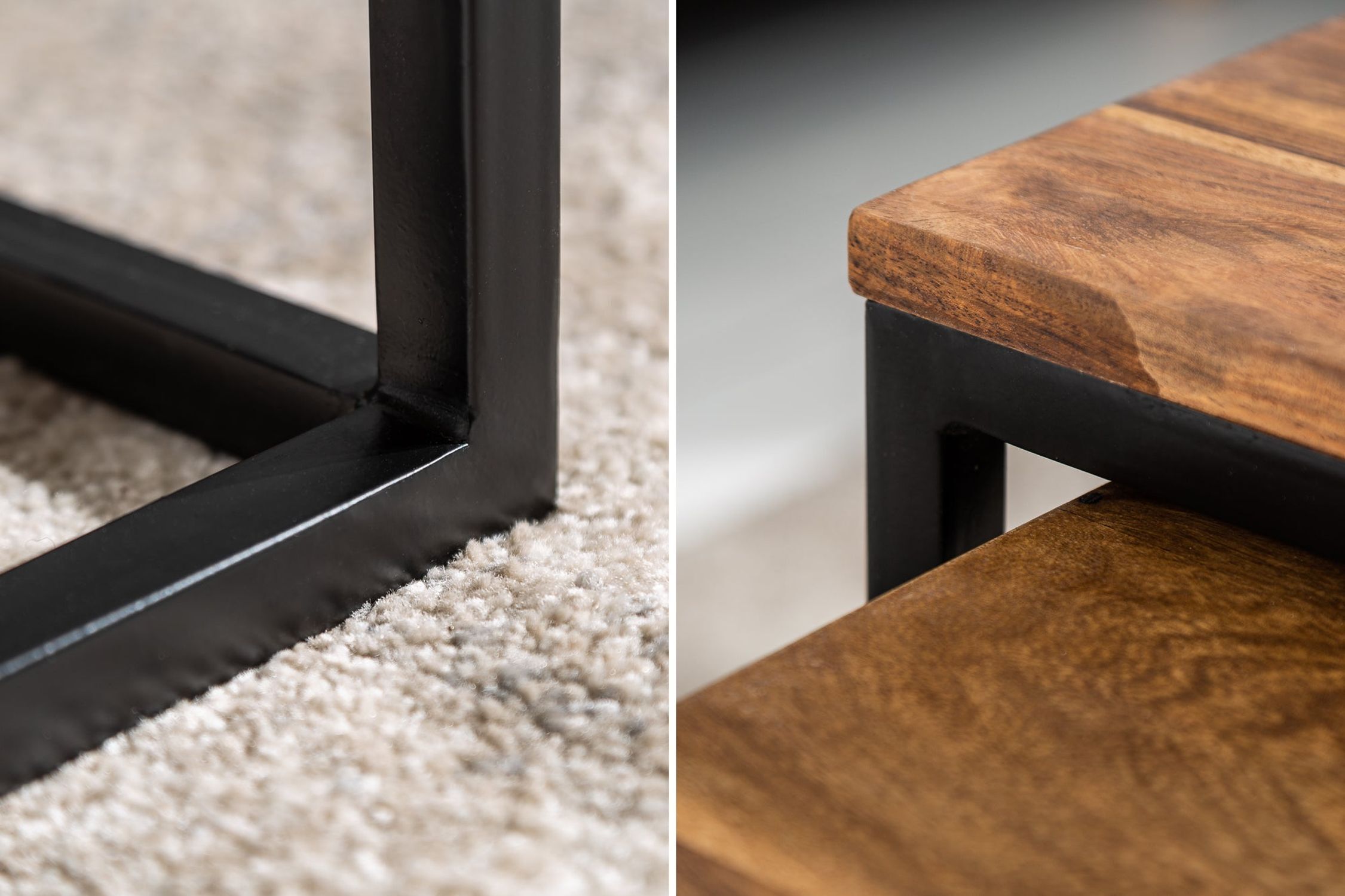 Couchtisch 2er Set Sheesham Holz Metall
