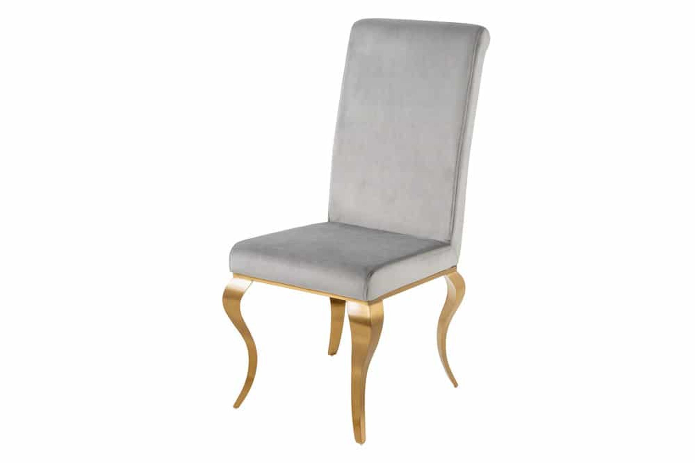 Esszimmerstuhl Samt Edelstahl Barock Design in Grau Gold
