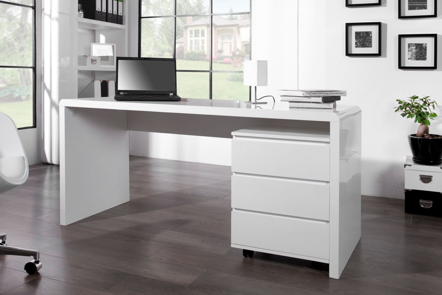 Schreibtisch MDF lackiert 140 cm in Weiß Hochglanz