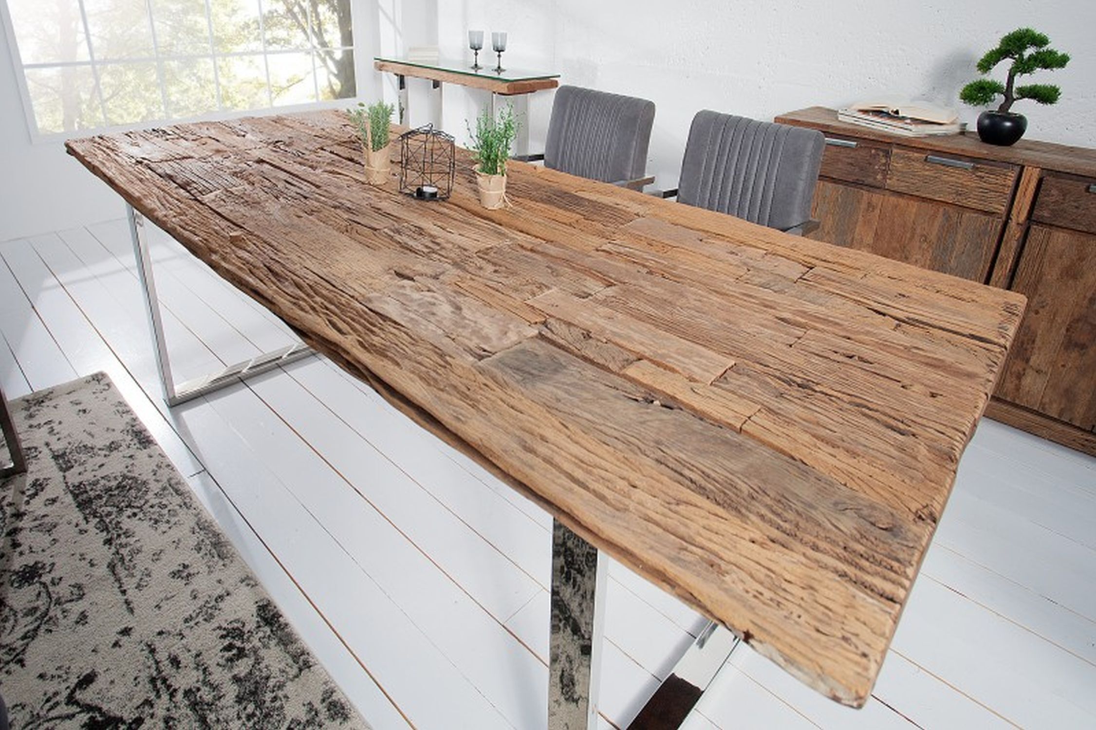 Esstisch recyceltes Teakholz Metall 240x120 cm in Natur