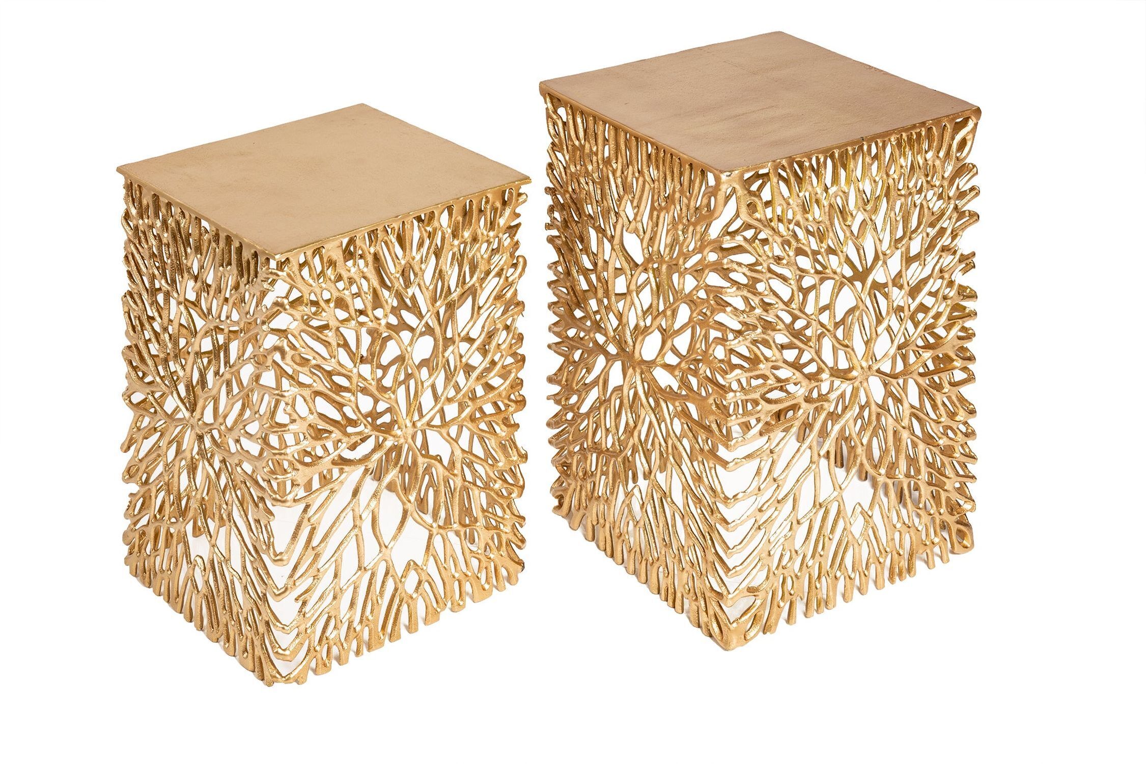 Beistelltisch 2er Set Metall in Gold Handarbeit