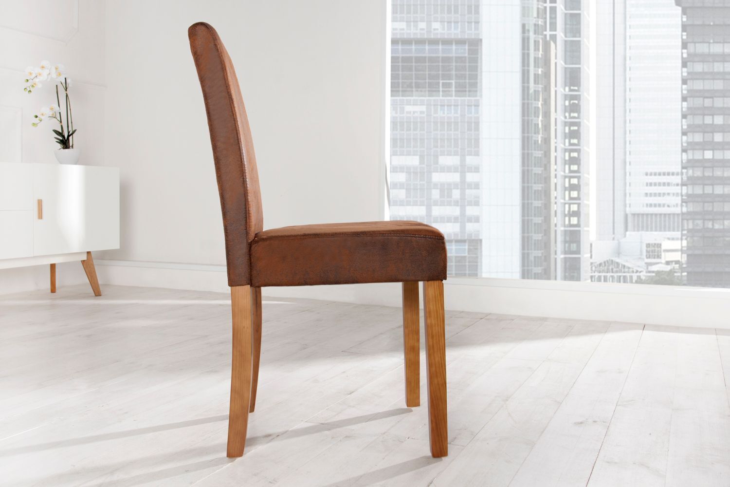 Esszimmerstuhl Microfaser Holz 40 cm in helles Kaffeebraun