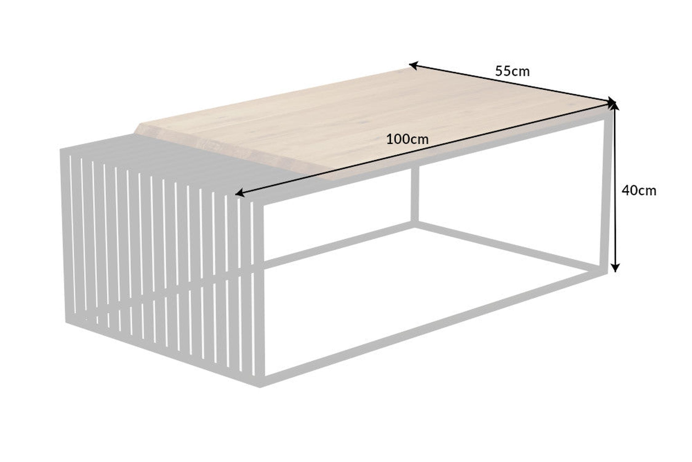 Couchtisch Holz (Eiche) Metall in Schwarz Natur 100x55 cm